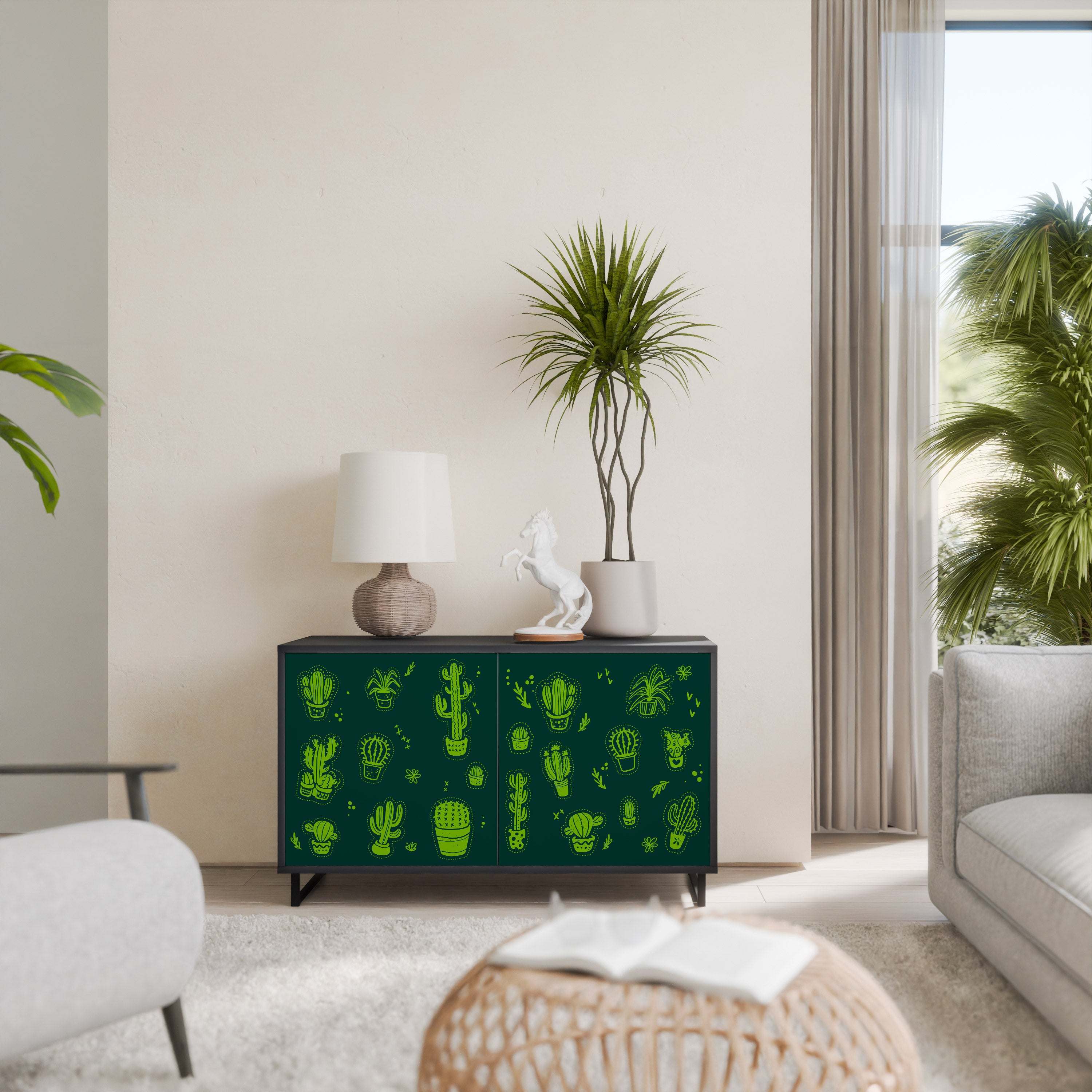 DESERT GREEN 2-Dörrars skänk i svart finish