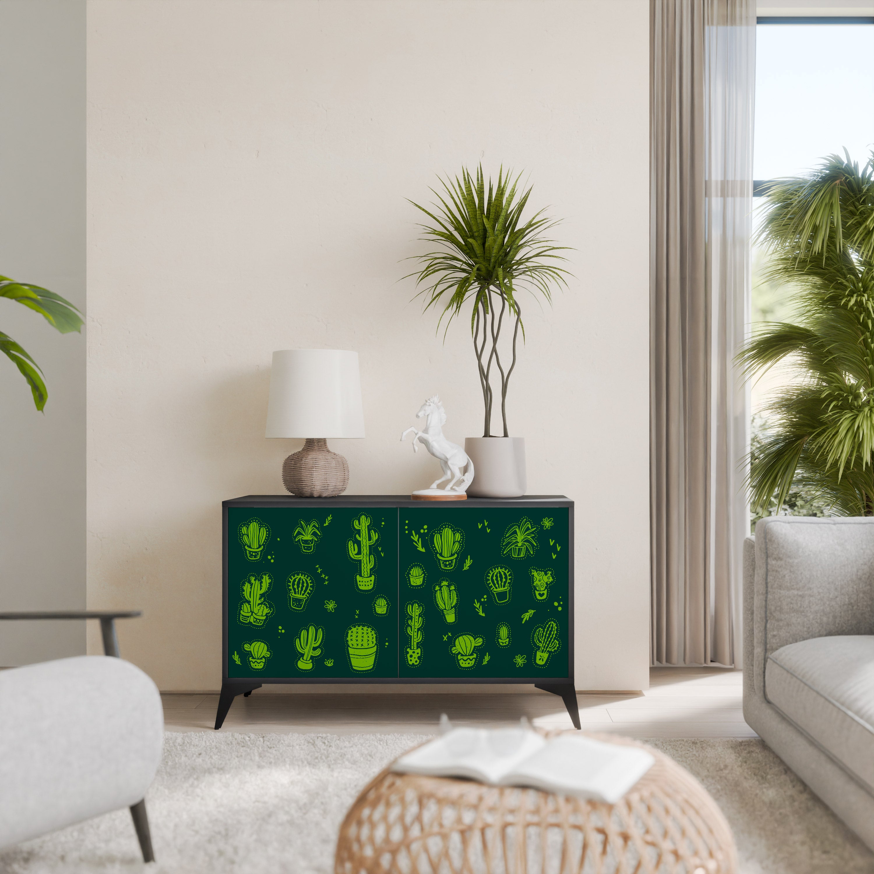 DESERT GREEN 2-Dörrars skänk i svart finish