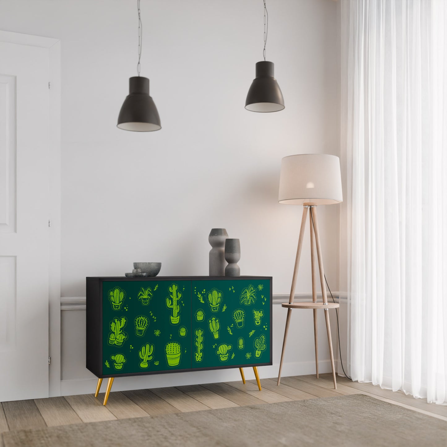 DESERT GREEN 2-Door Sideboard in Black Finish