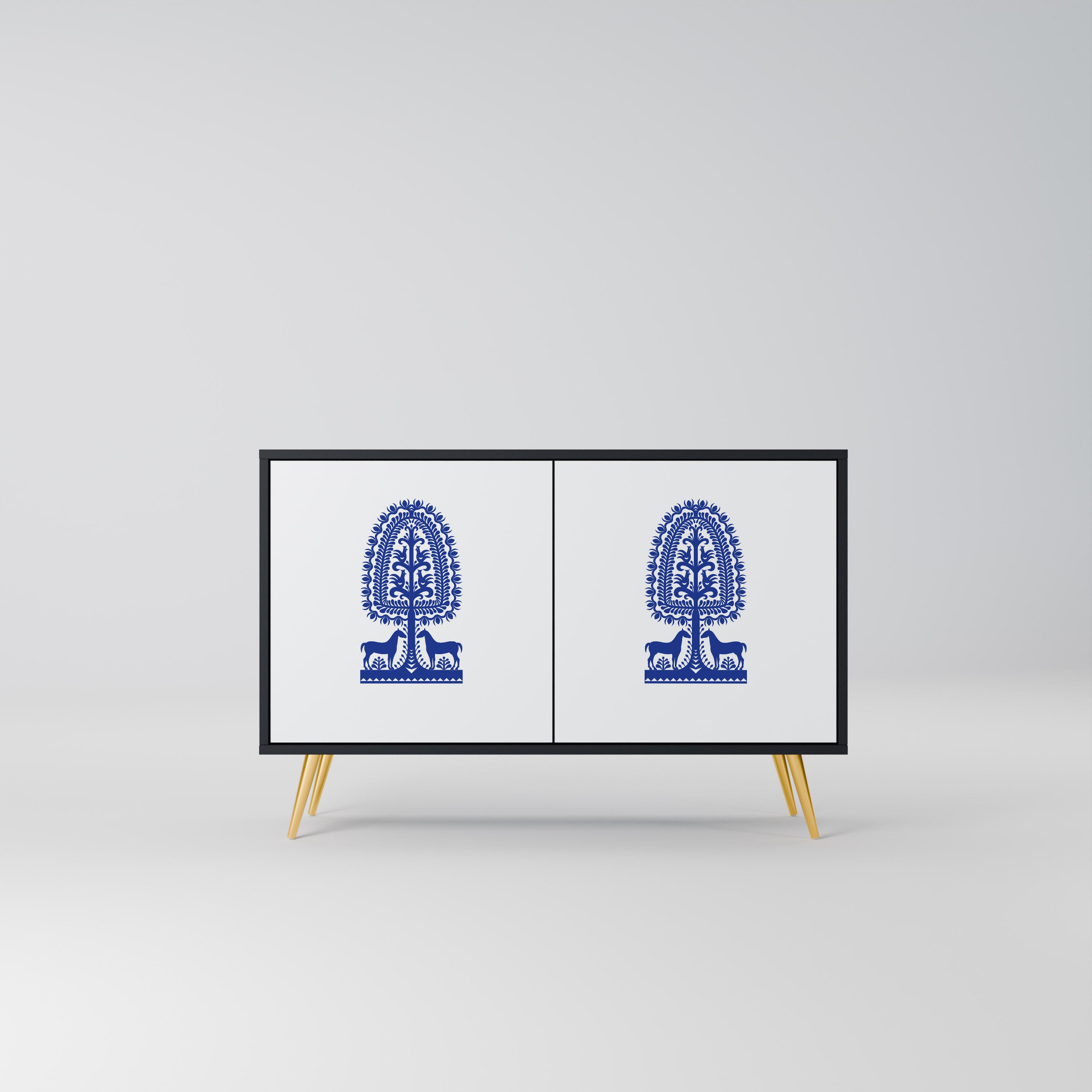 POLISH FOLK ART 2-dörrars skänk i svart finish