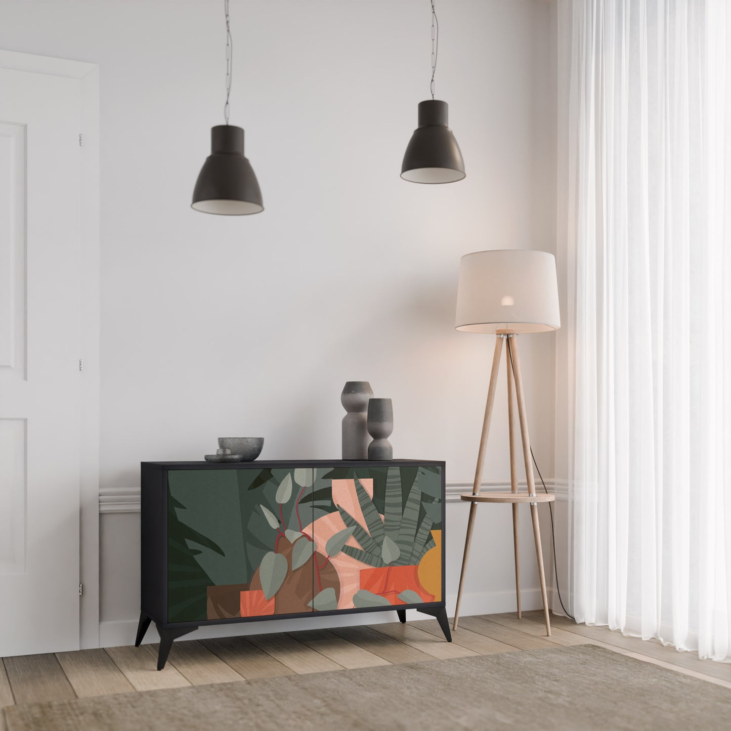 TROPICAL COMPOSITION 2-Door Sideboard in Black Finish