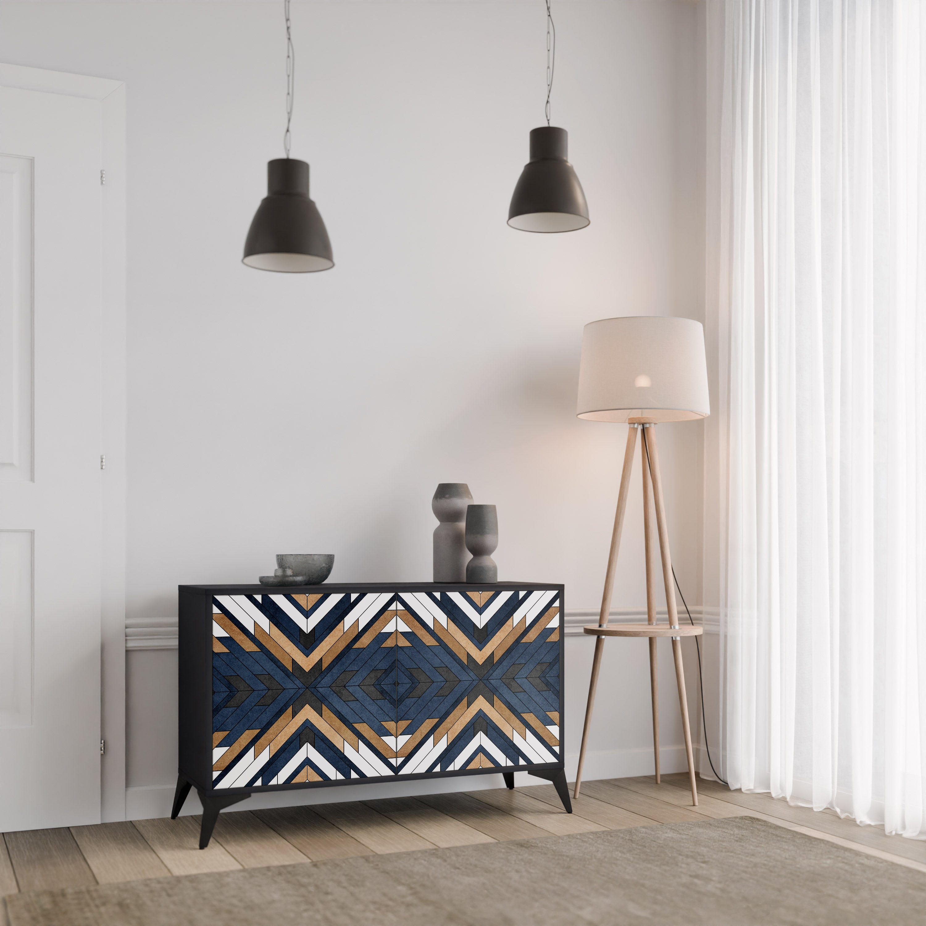 ARTFUL GEOMETRY 2-dörrars skänk i svart finish