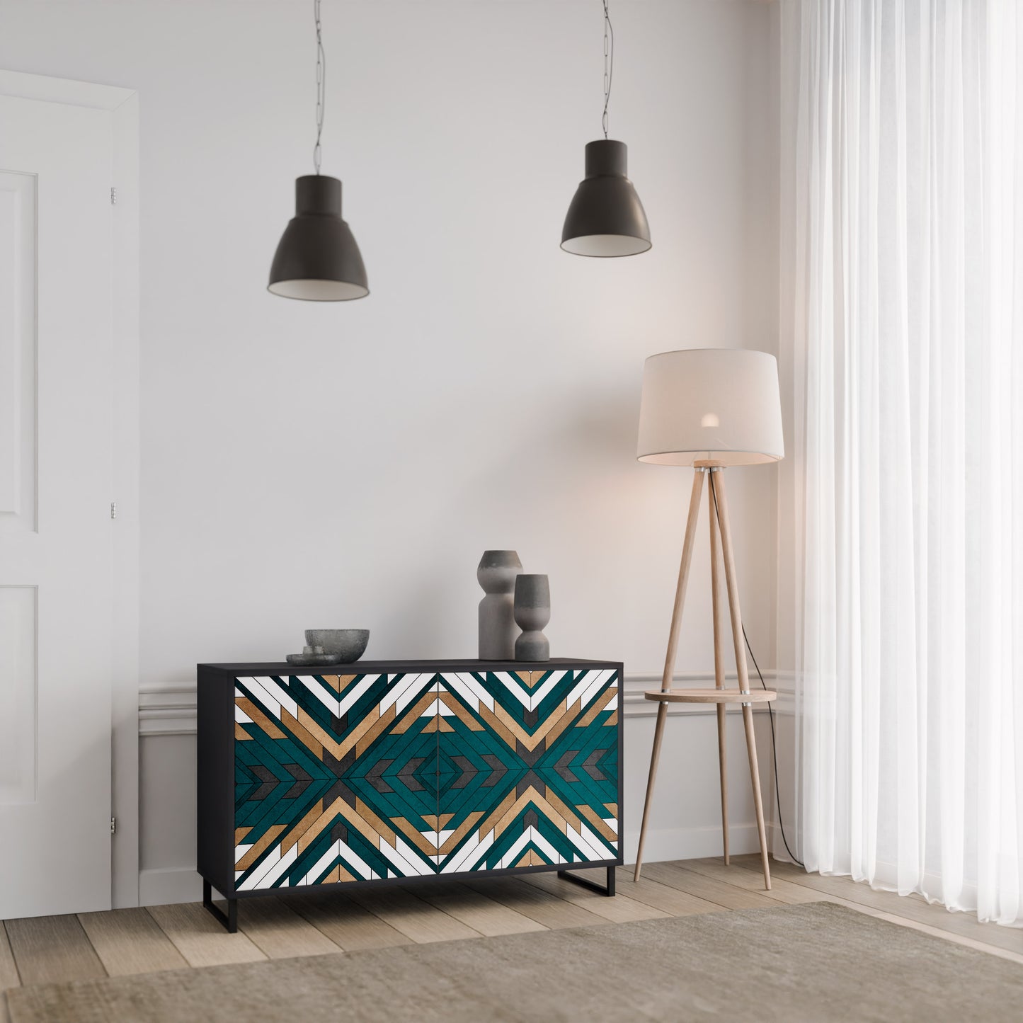 ARTISTIC GEOMETRY 2-Door Sideboard in Black Finish