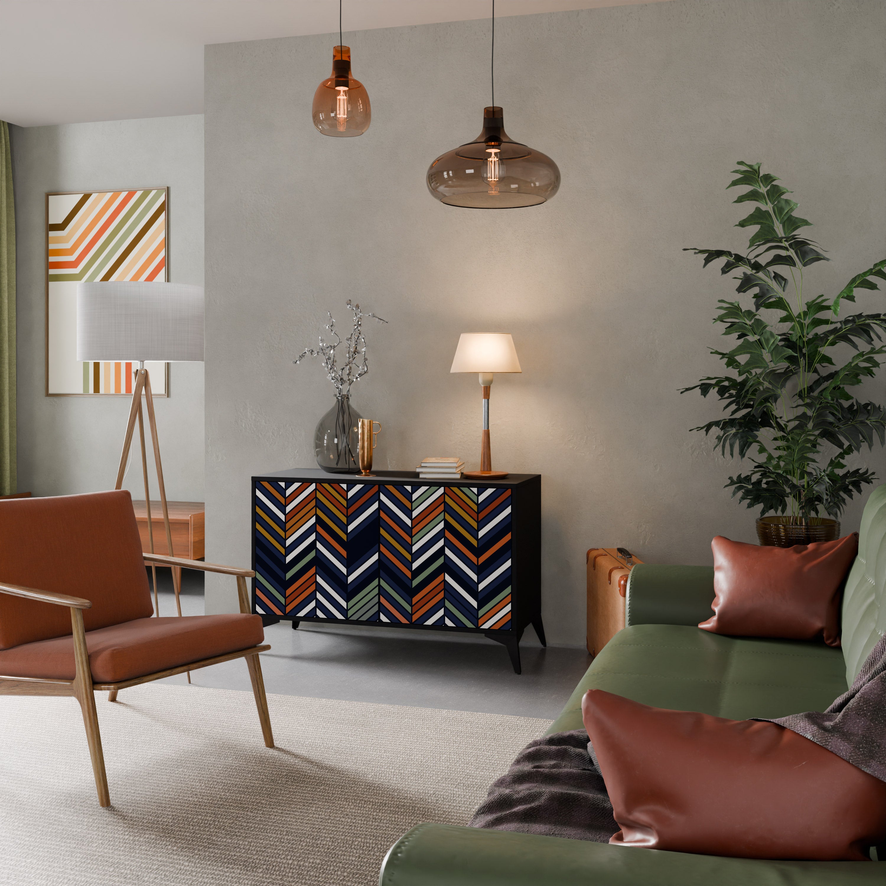 VIBRANT PATCHWORK 2-dörrars skänk i svart finish