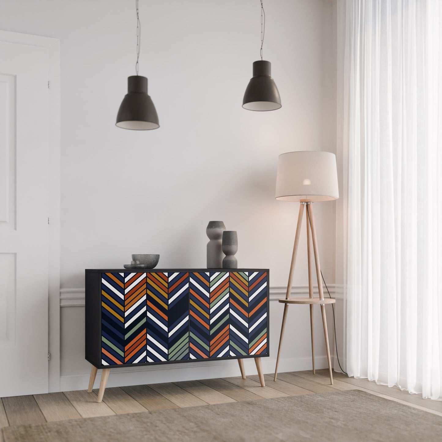 VIBRANT PATCHWORK 2-Door Sideboard in Black Finish