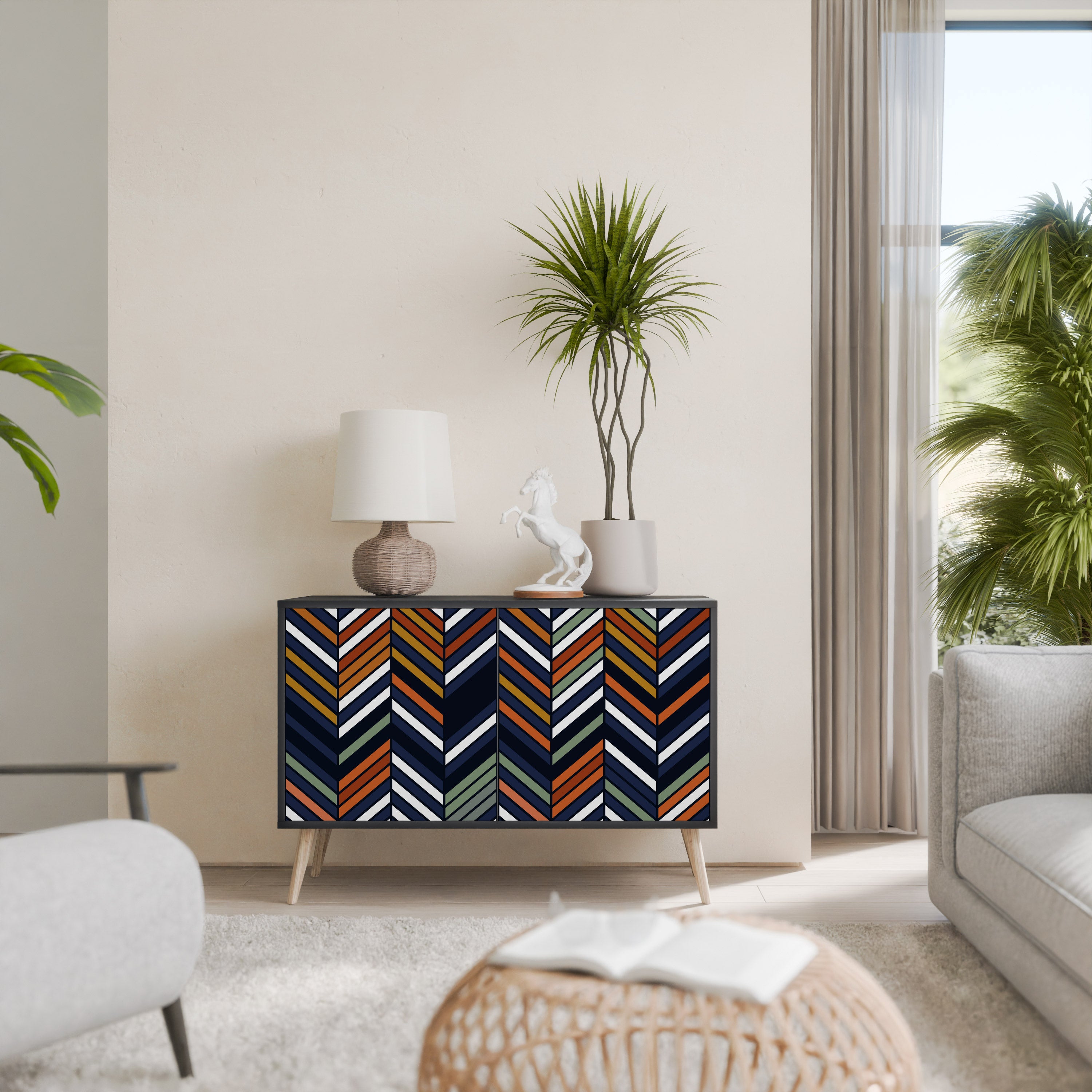 VIBRANT PATCHWORK 2-dörrars skänk i svart finish