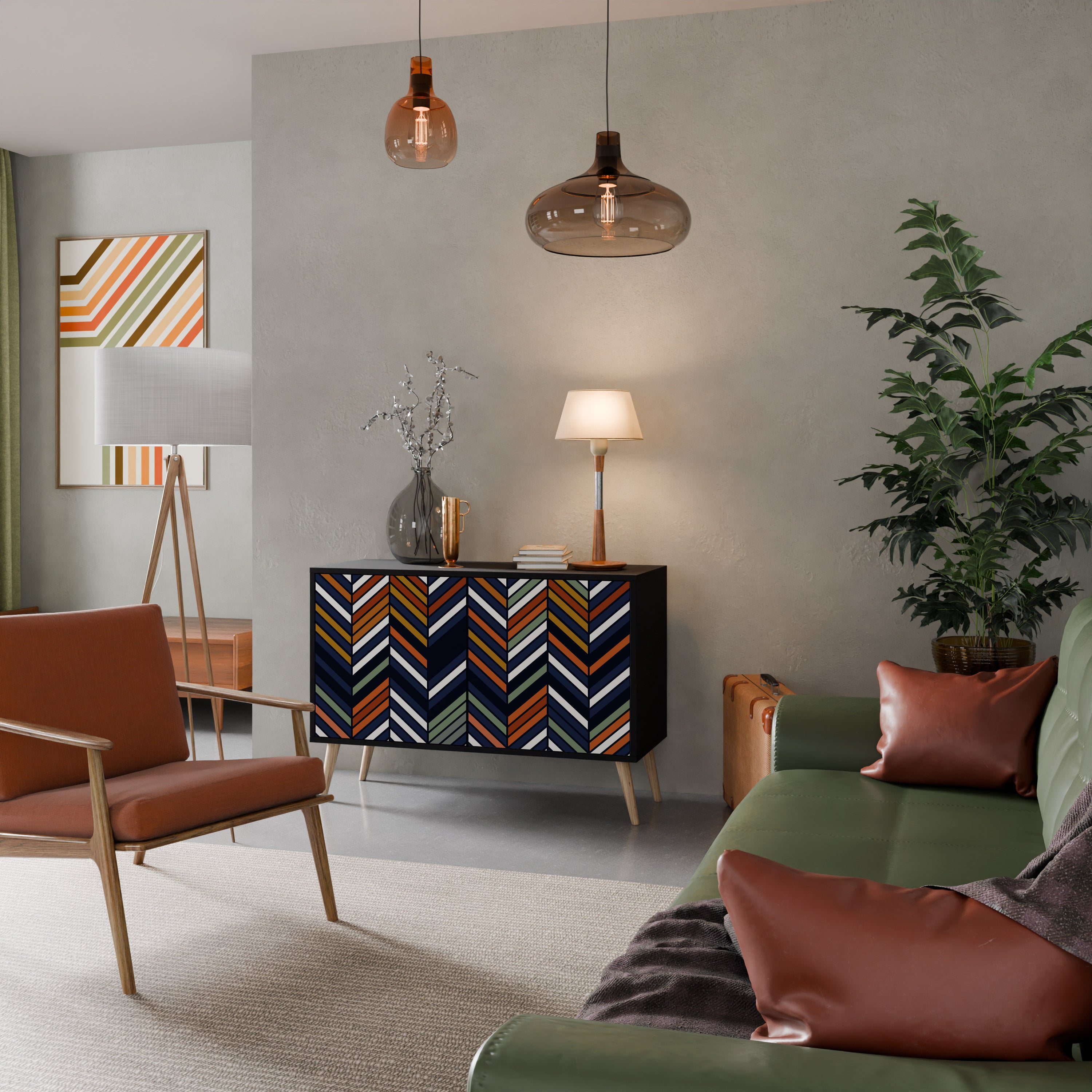 VIBRANT PATCHWORK 2-dörrars skänk i svart finish