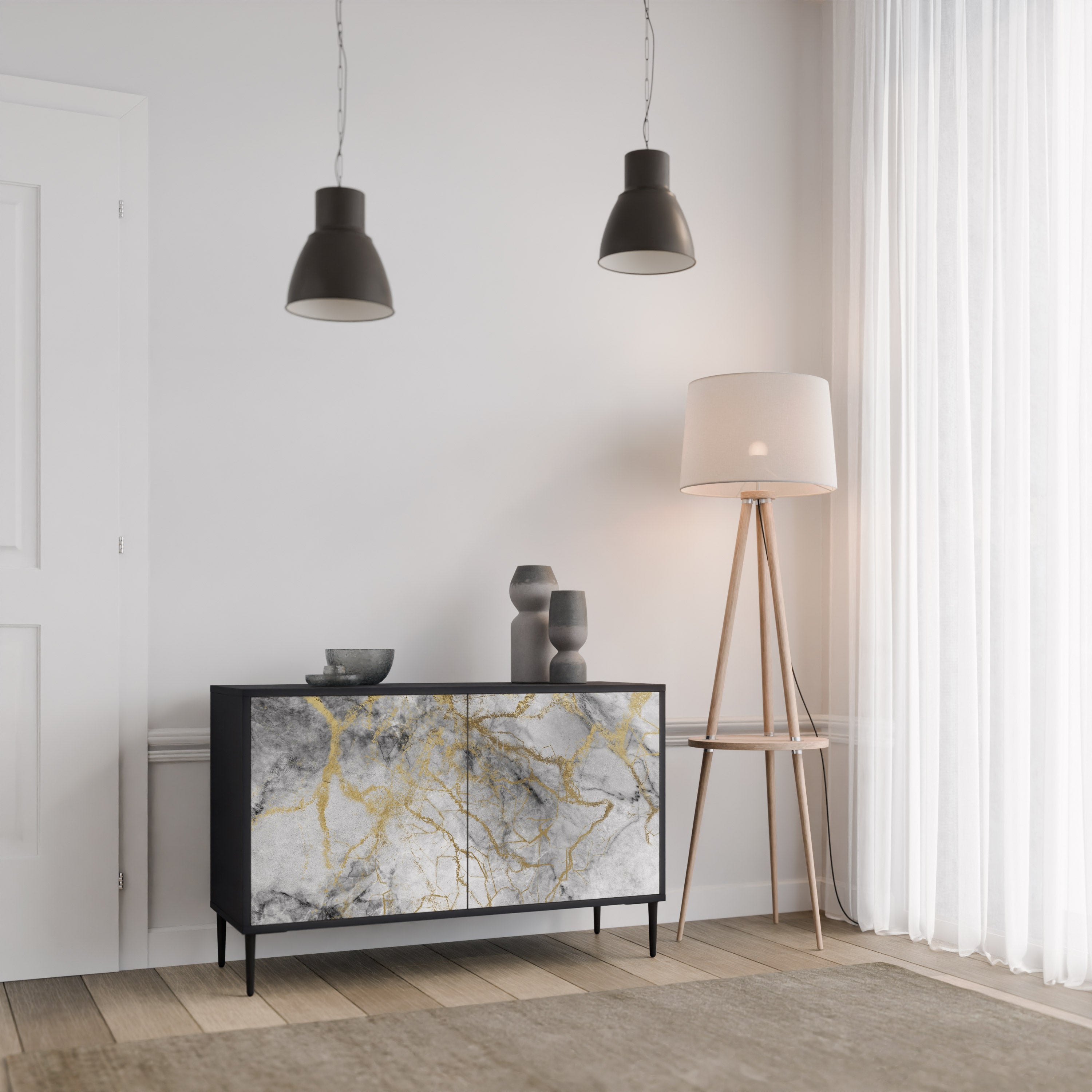 TIMELESS GLIDE 2-dörrars skänk i svart finish