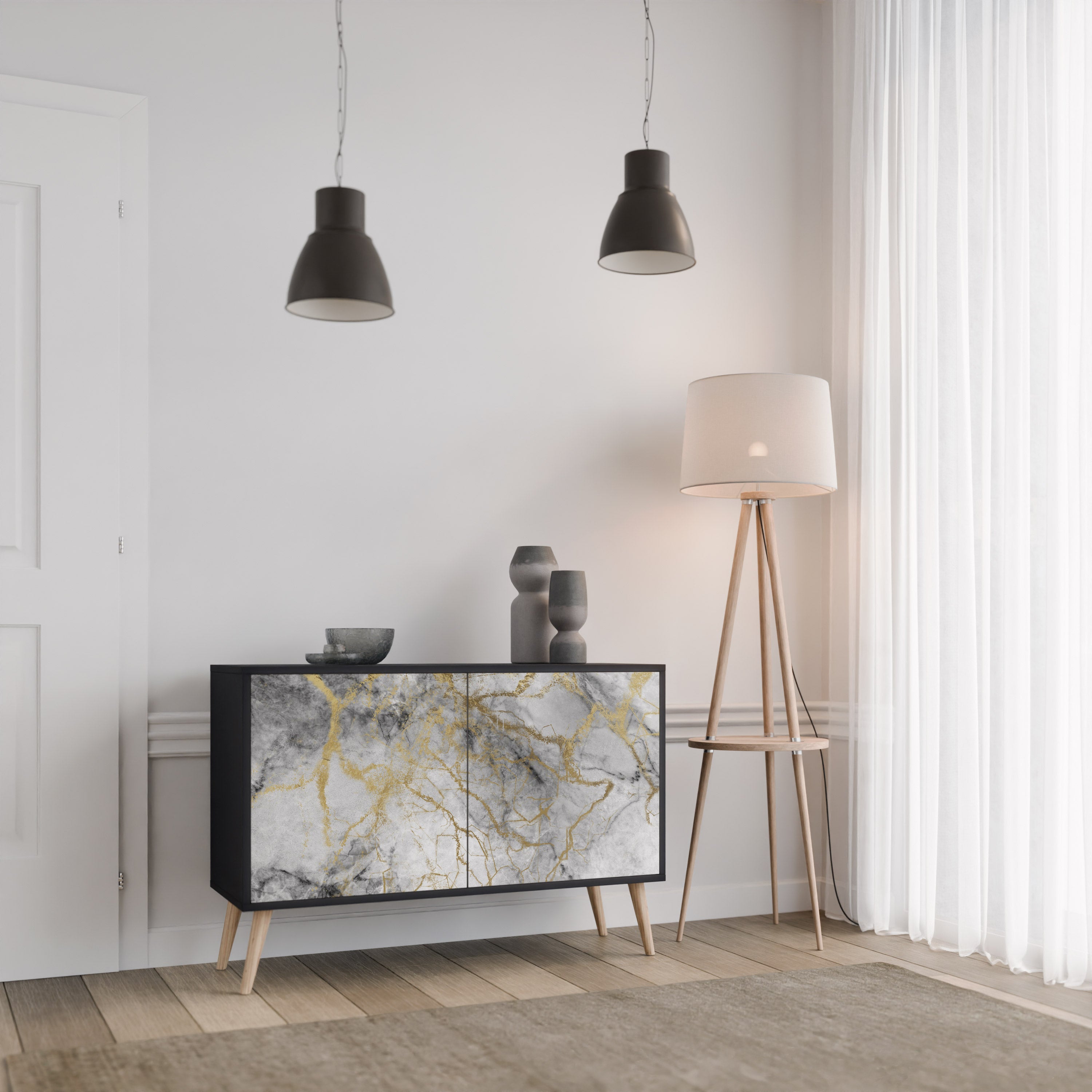 TIMELESS GLIDE 2-dörrars skänk i svart finish
