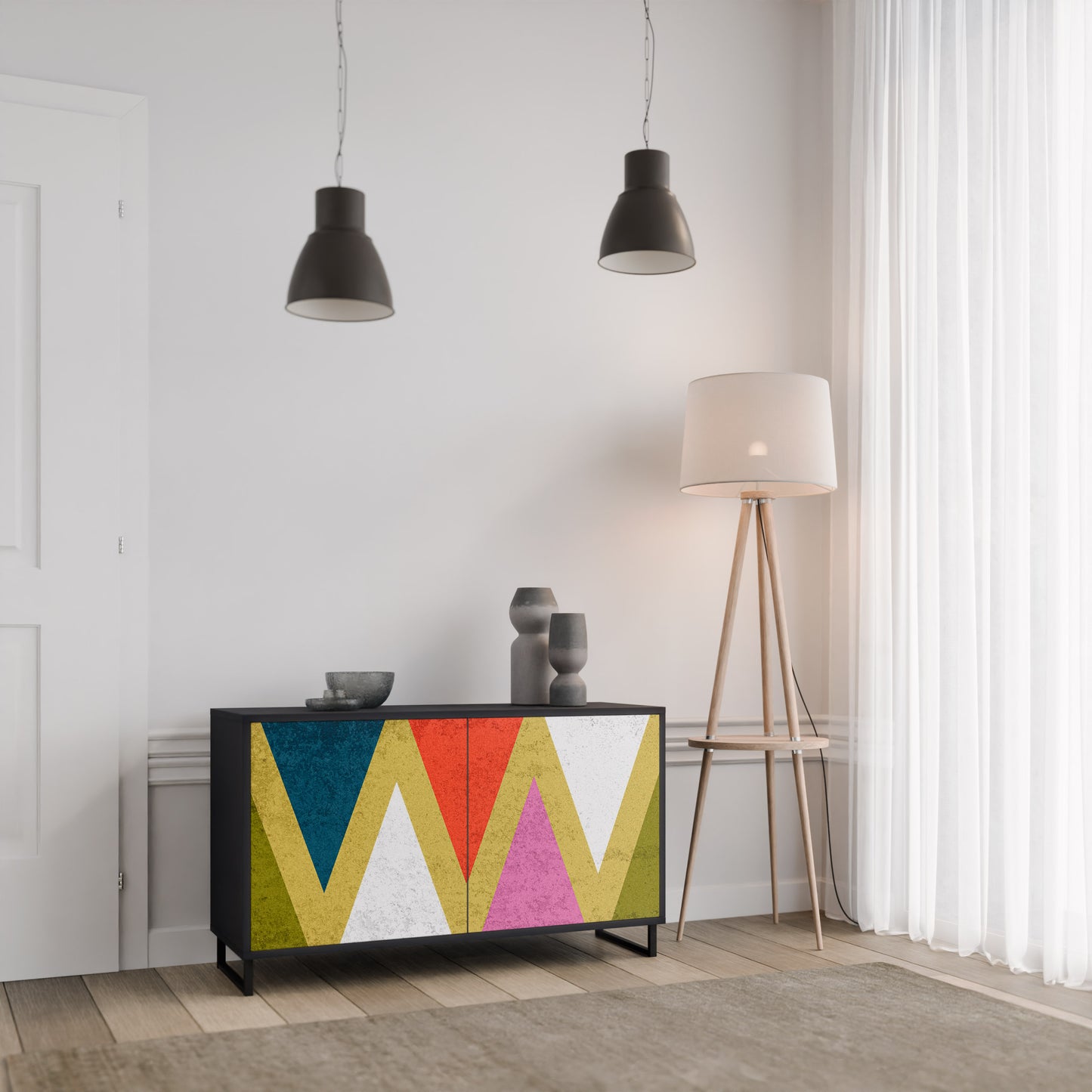 COLORFUL TRIANGLES 2-Door Sideboard in Black Finish