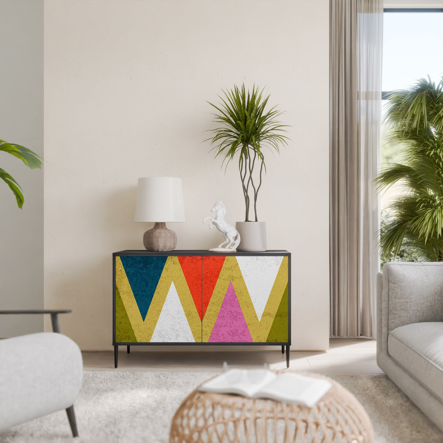 COLORFUL TRIANGLES 2-Door Sideboard in Black Finish