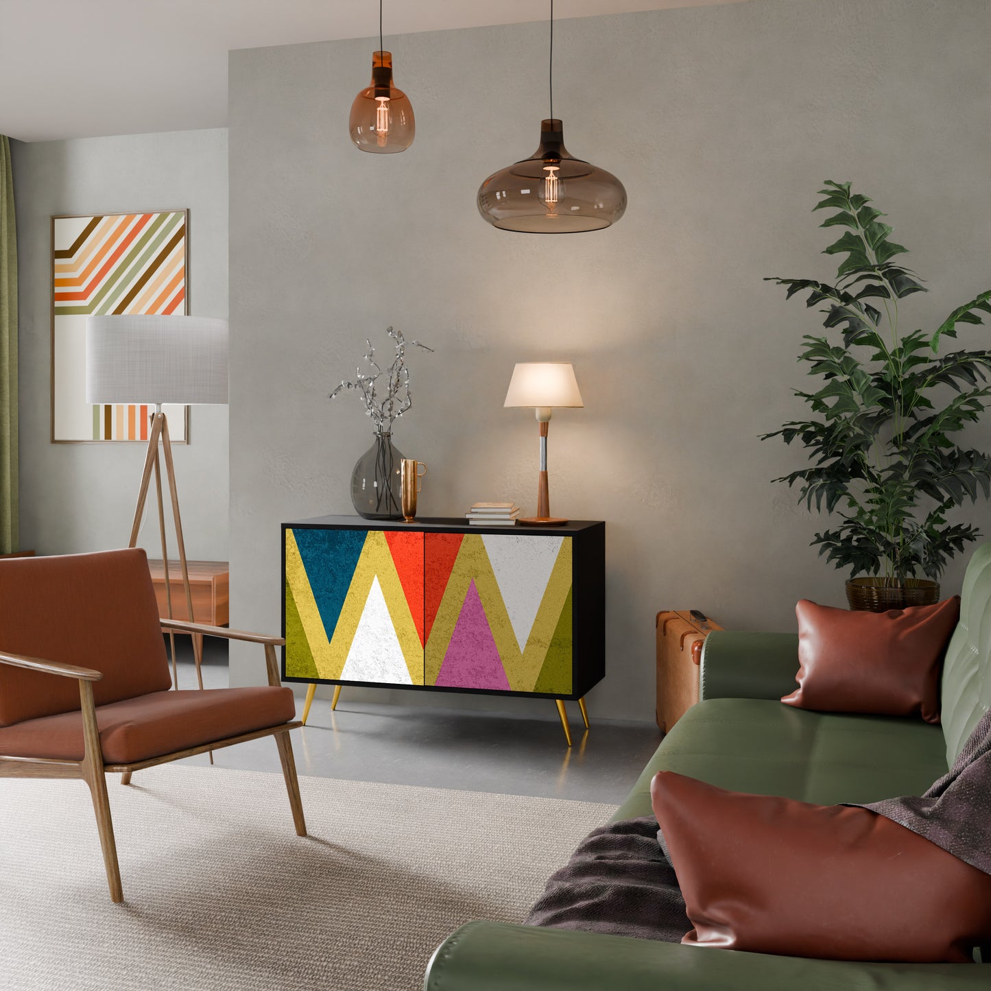 COLORFUL TRIANGLES 2-Door Sideboard in Black Finish