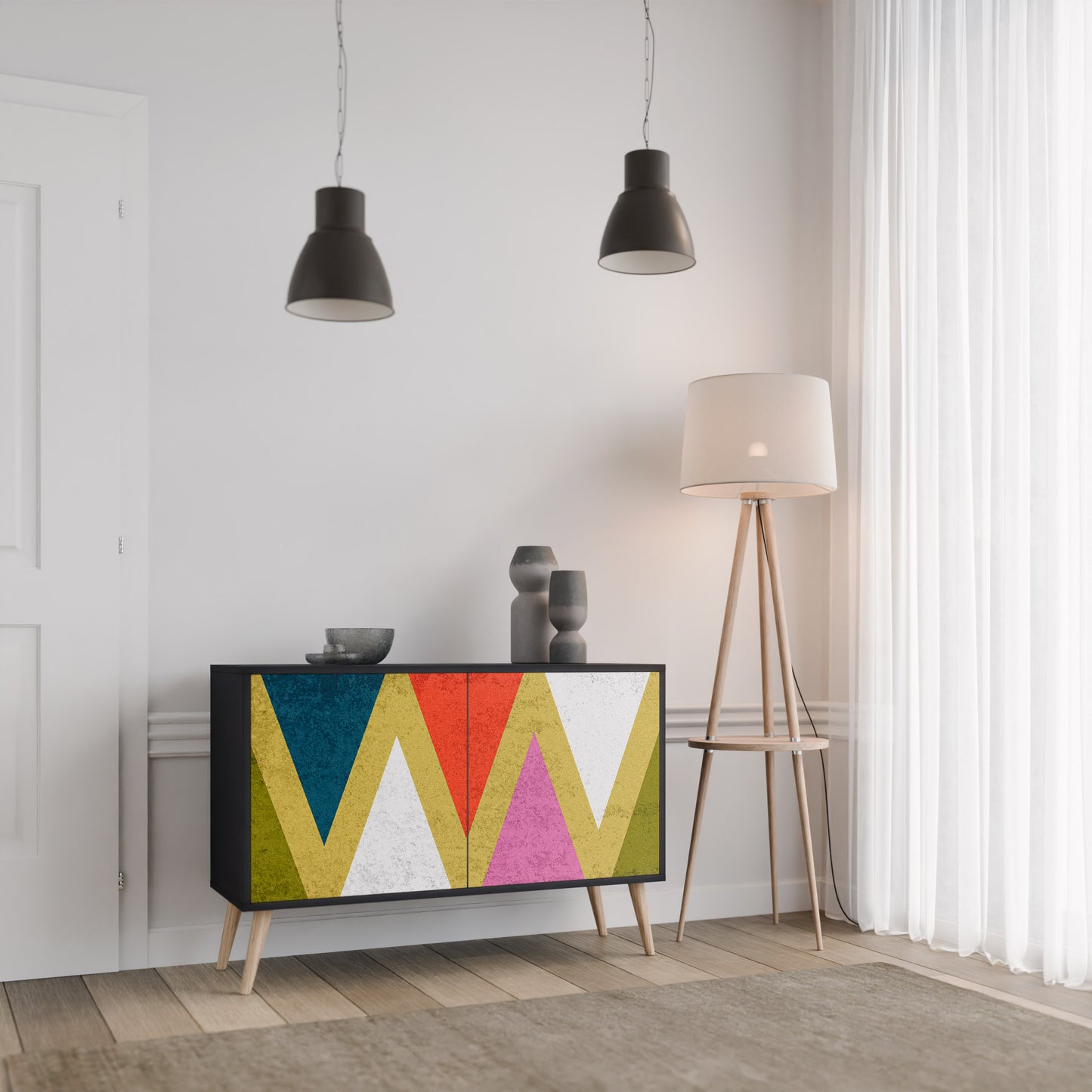 COLORFUL TRIANGLES 2-Door Sideboard in Black Finish