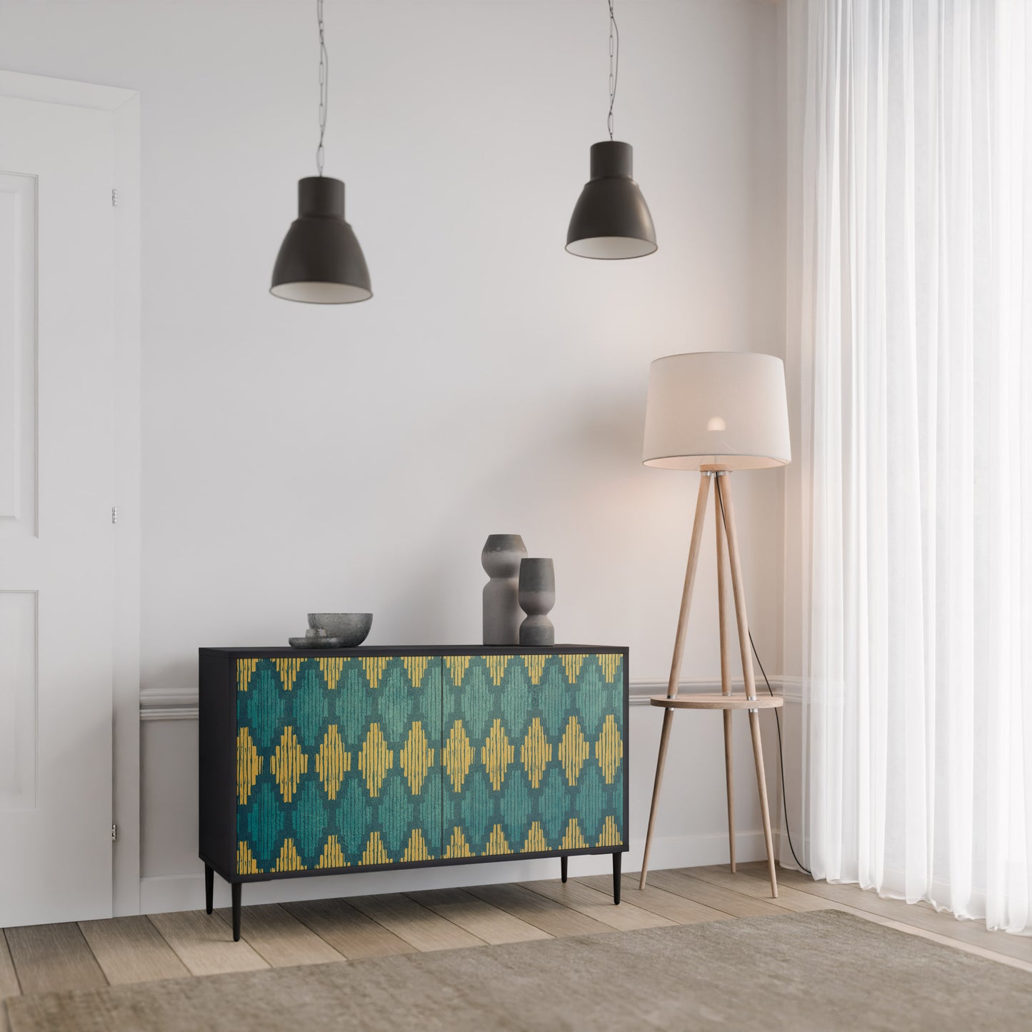 POLYGONS 2-Door Sideboard in Black Finish
