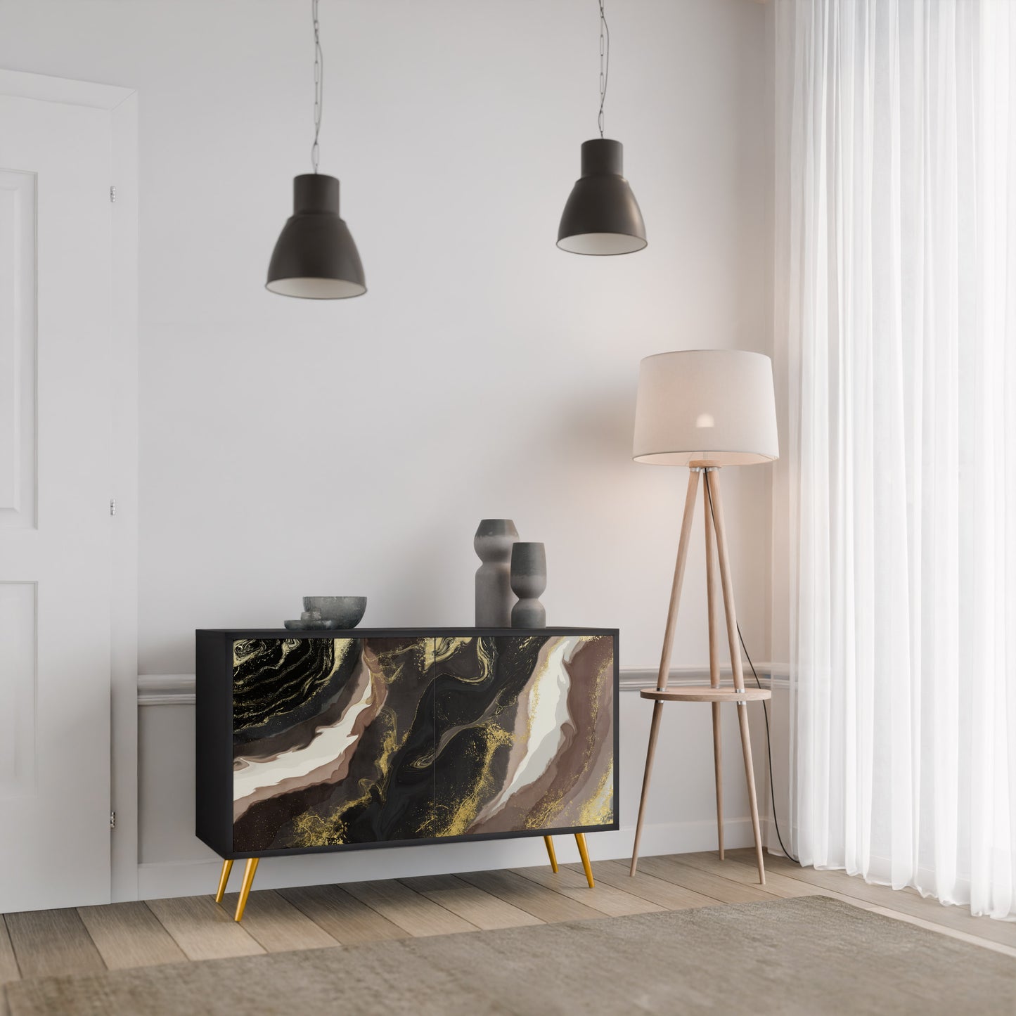 GOLD DUST 2-Door Sideboard in Black Finish