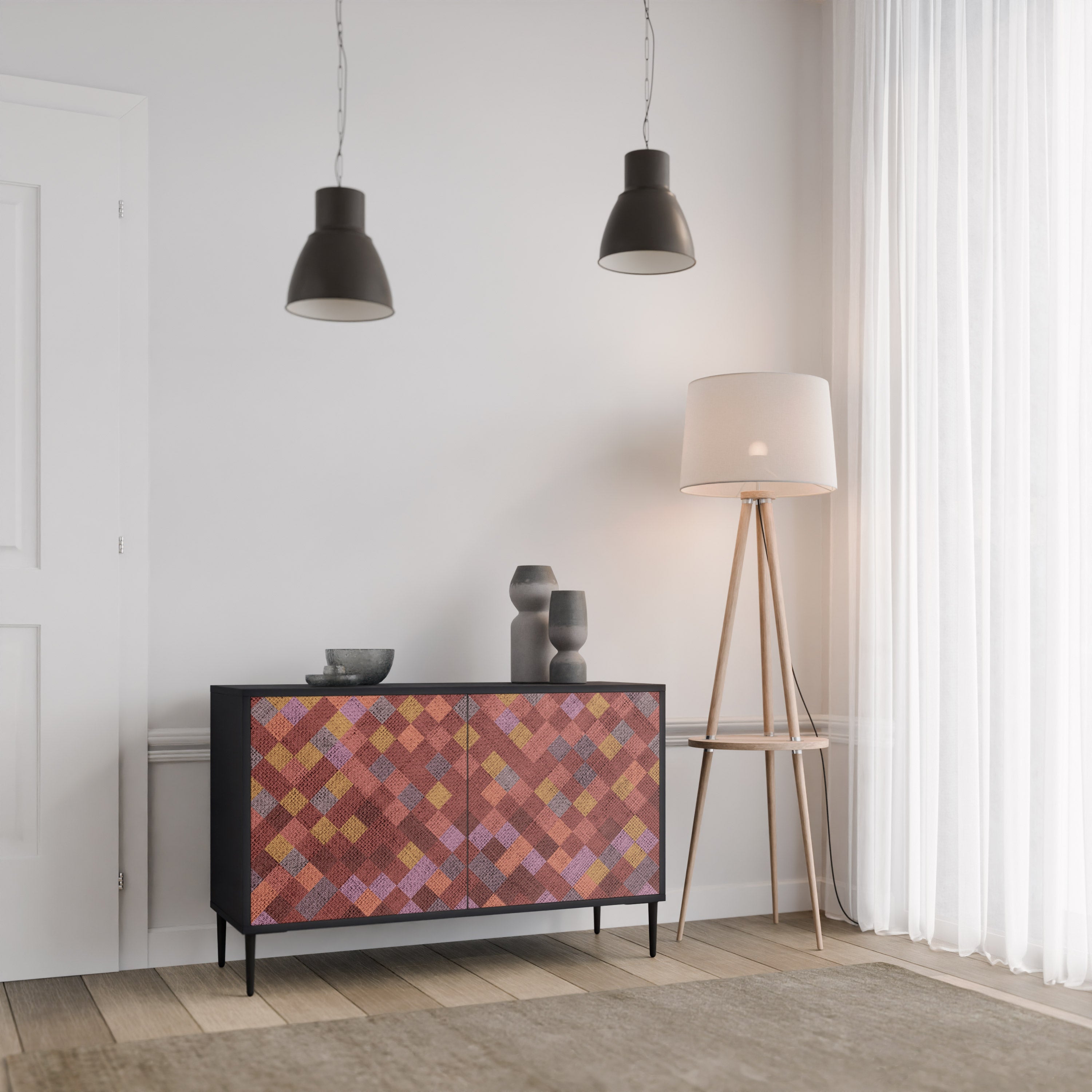 PAINTED SQUARES 2-dörrars skänk i svart finish