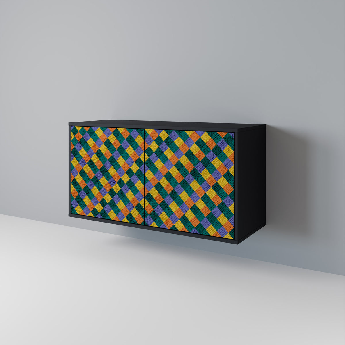 PAINTED SQUARES MIX Skänk med två dörrar