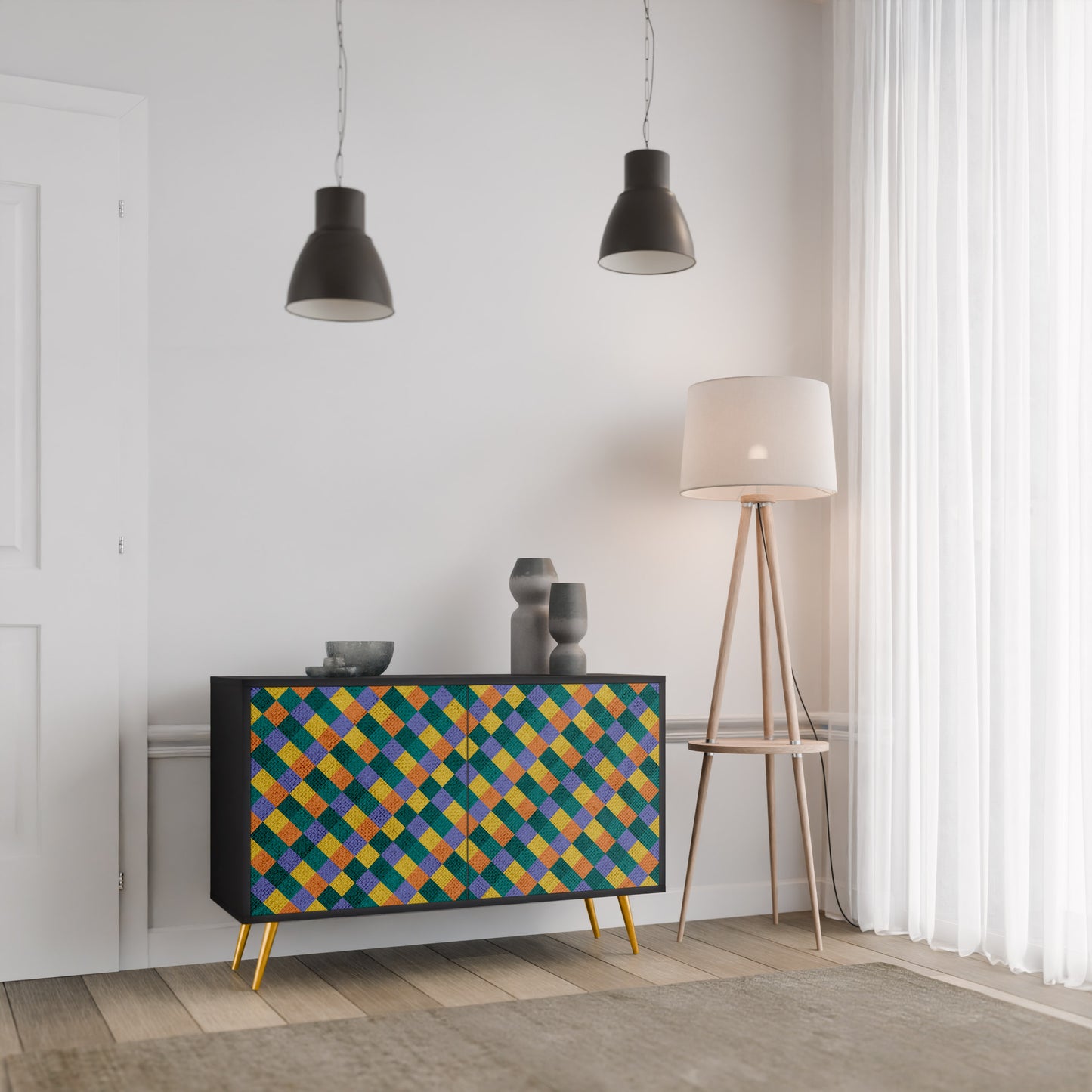PAINTED SQUARES MIX 2-Door Sideboard in Black Finish