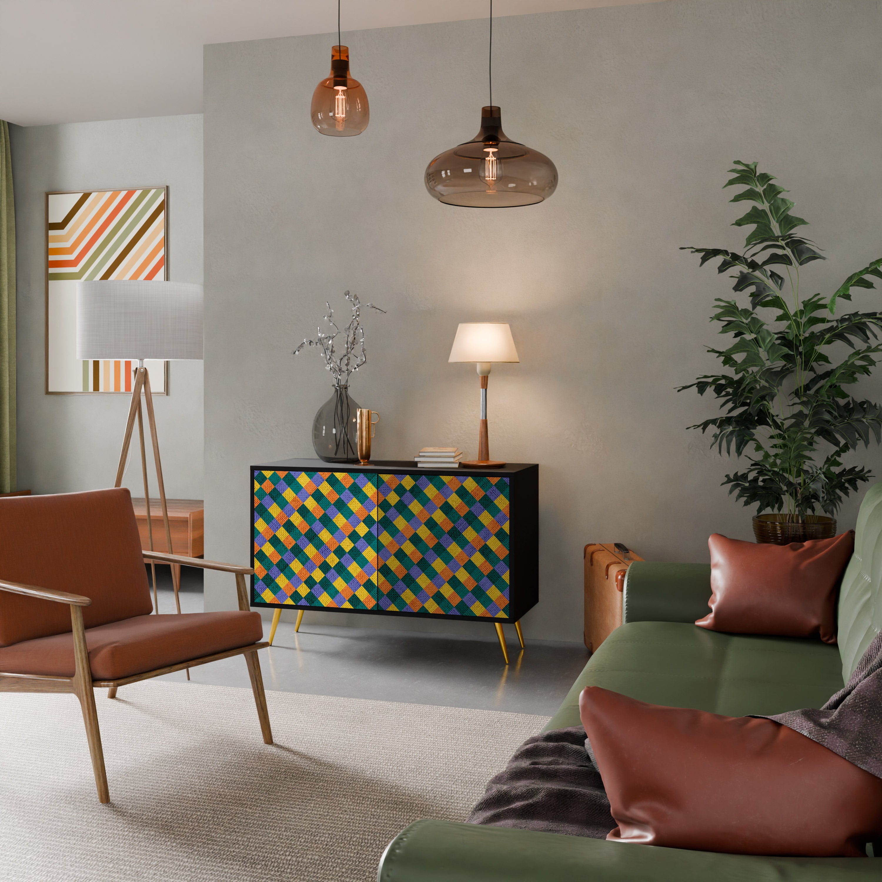PAINTED SQUARES MIX 2-dörrars skänk i svart finish