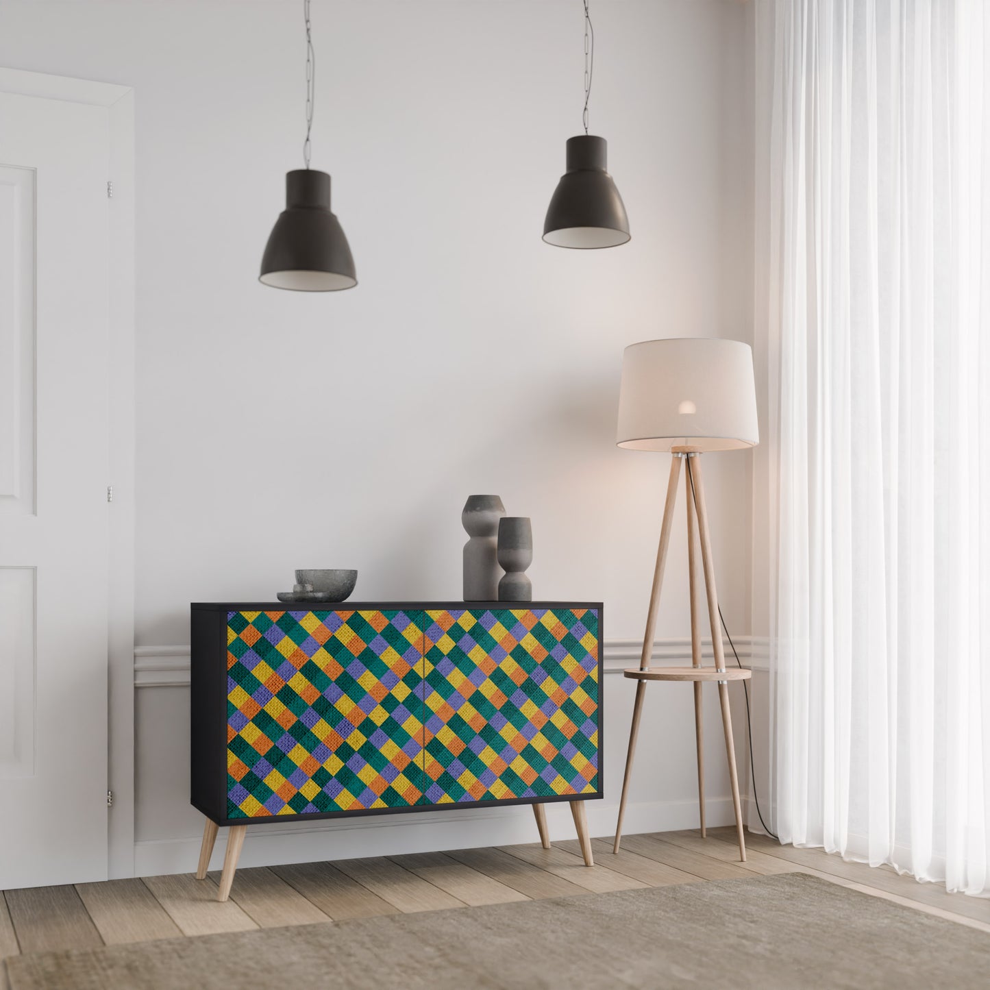 PAINTED SQUARES MIX 2-Door Sideboard in Black Finish