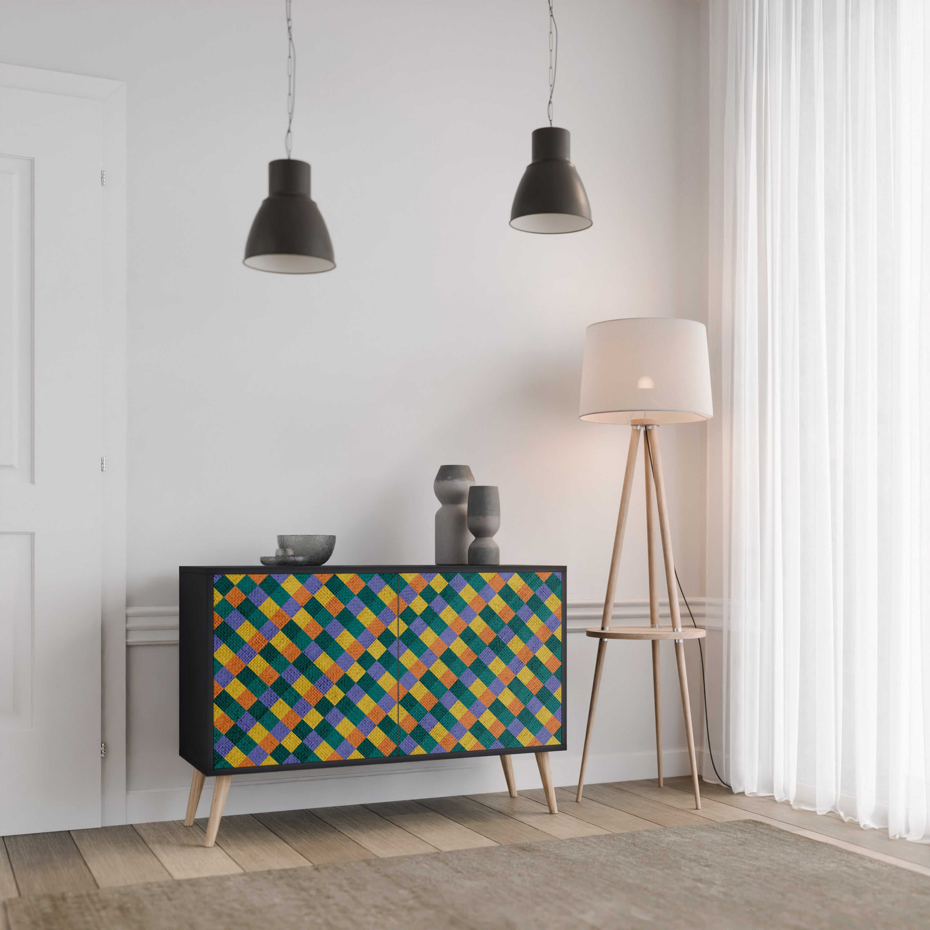 PAINTED SQUARES MIX 2-dörrars skänk i svart finish