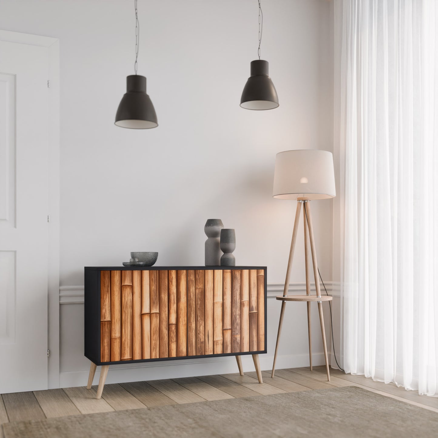 NATURAL WOOD 2-Door Sideboard in Black Finish
