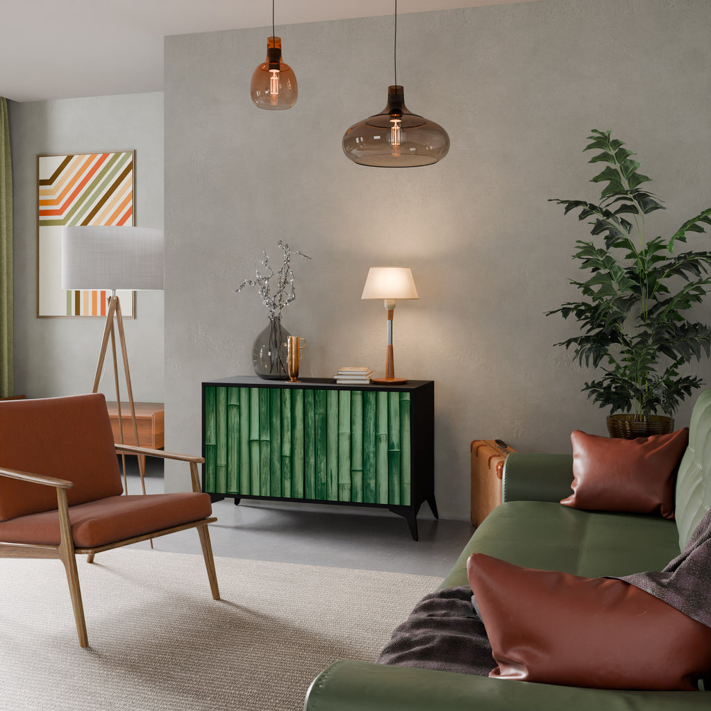 NATURLIG GRÖN 2-dörrars skänk i svart finish