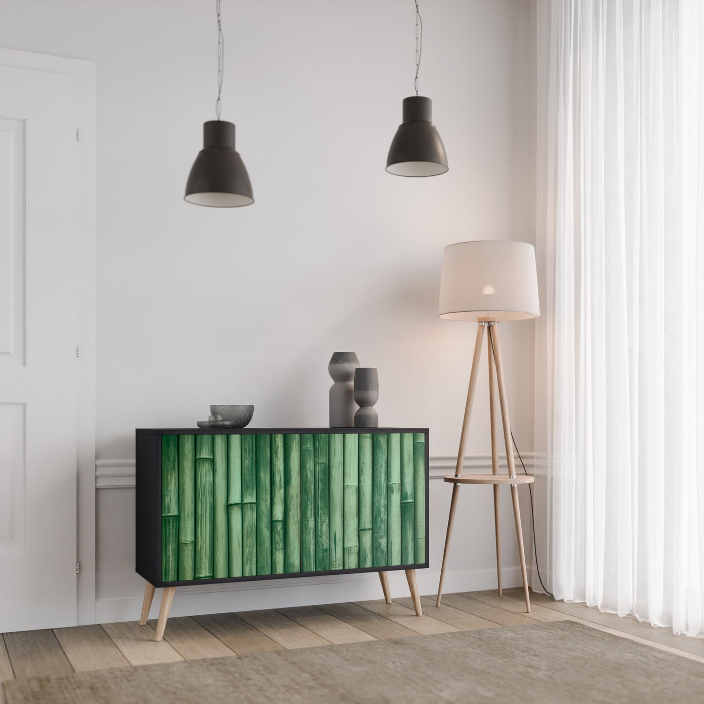 NATURAL GREEN 2-Door Sideboard in Black Finish