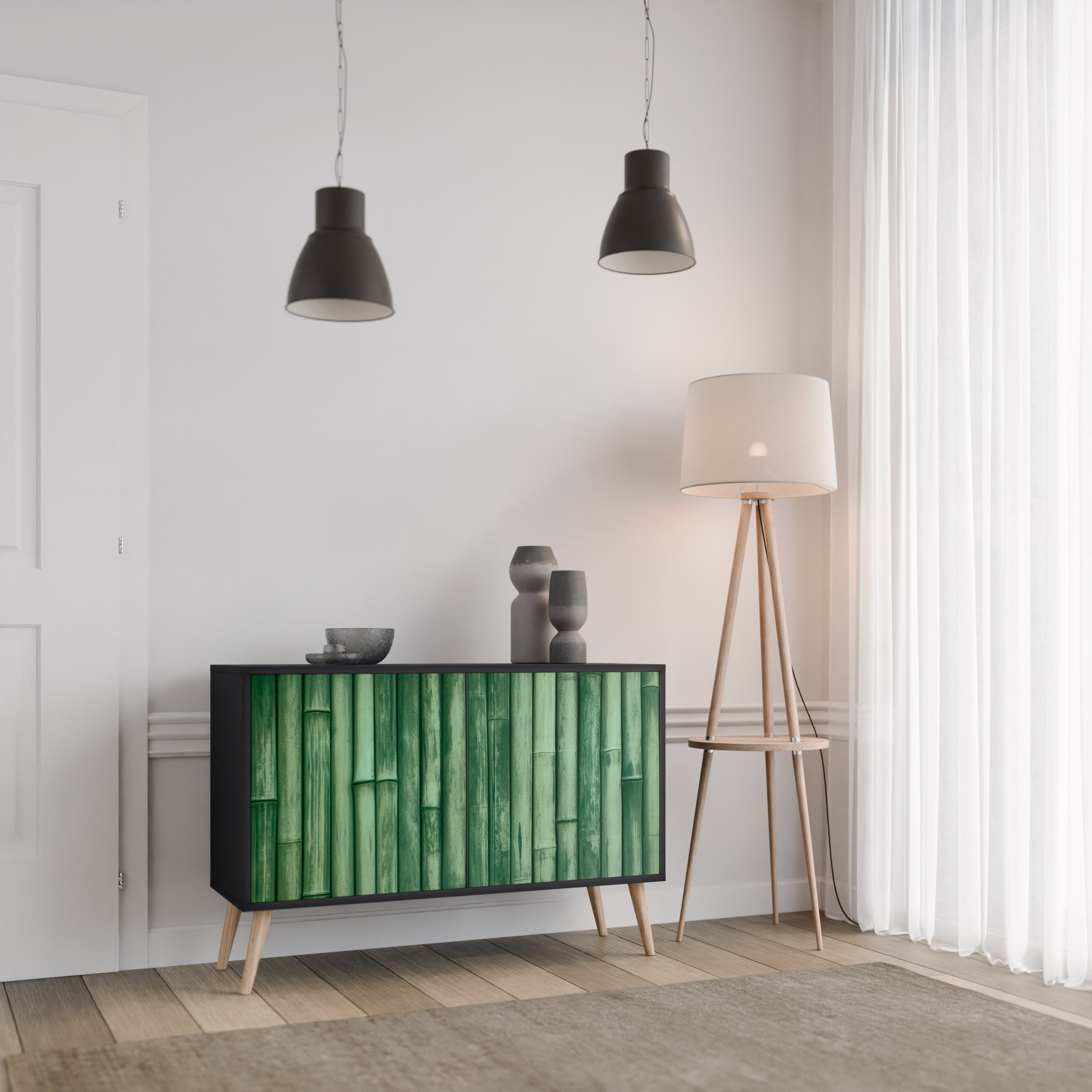 NATURLIG GRÖN 2-dörrars skänk i svart finish