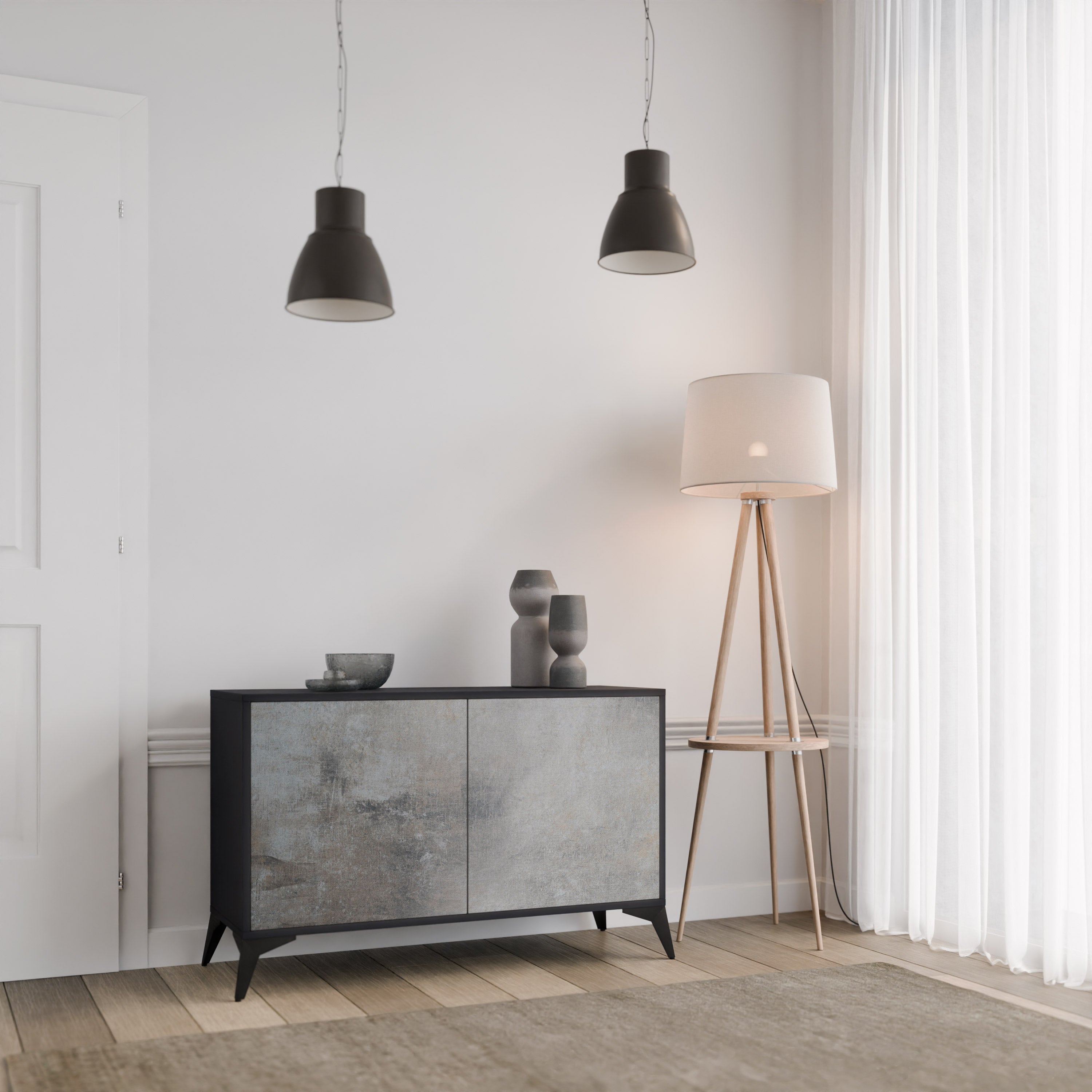 BETONGVÄGG 2-dörrars skänk i svart finish
