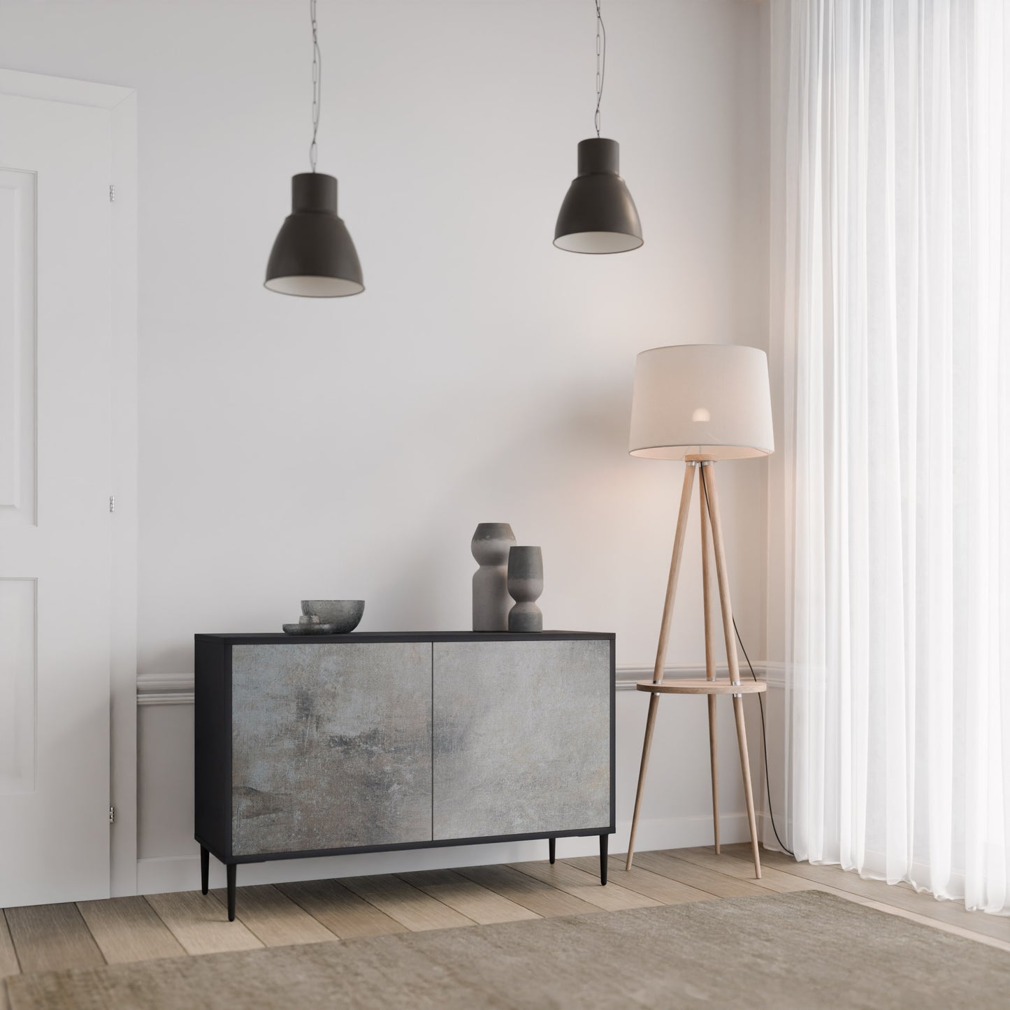 CONCRETE WALL 2-Door Sideboard in Black Finish