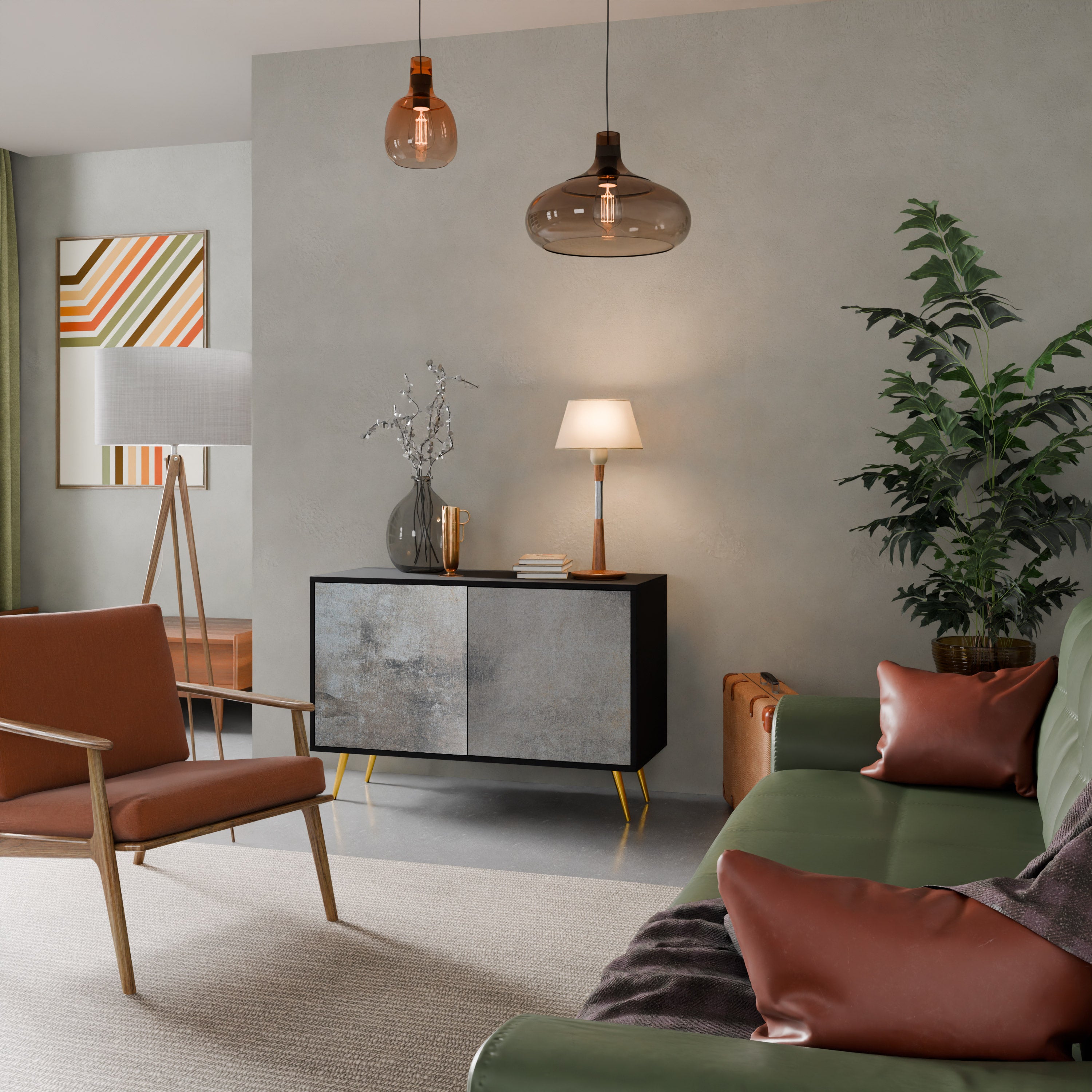 BETONGVÄGG 2-dörrars skänk i svart finish