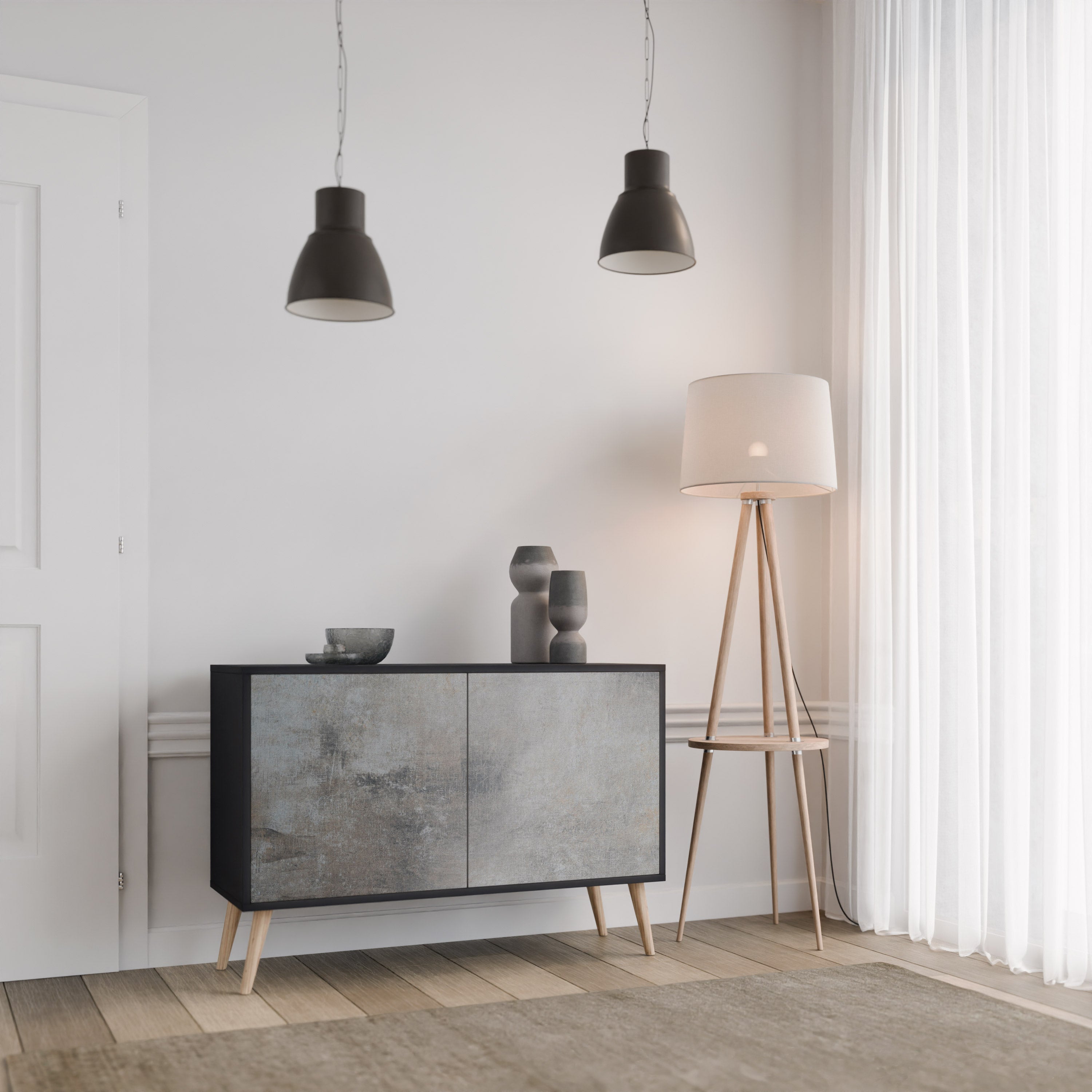 BETONGVÄGG 2-dörrars skänk i svart finish