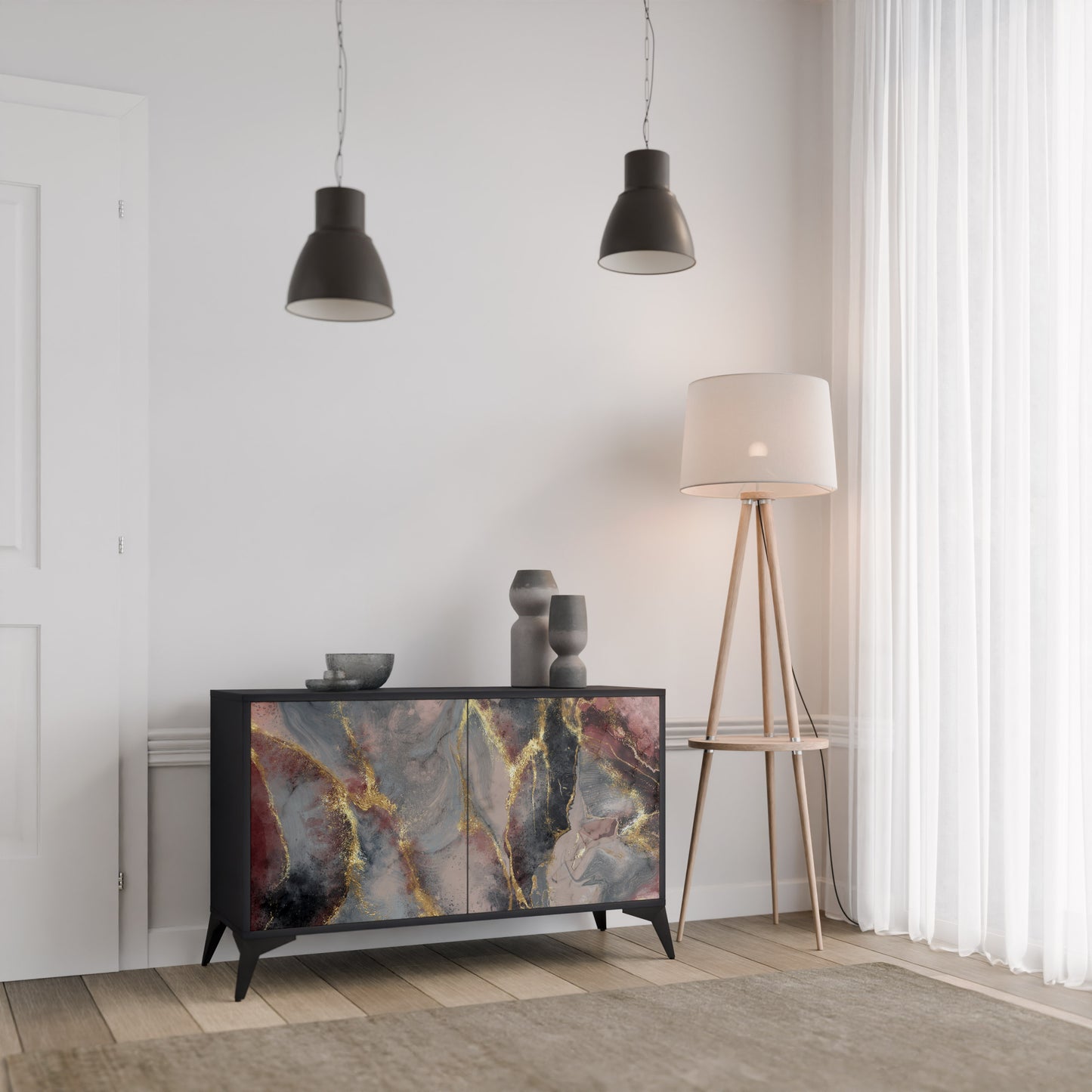 GOLDEN TIDES 2-Door Sideboard in Black Finish