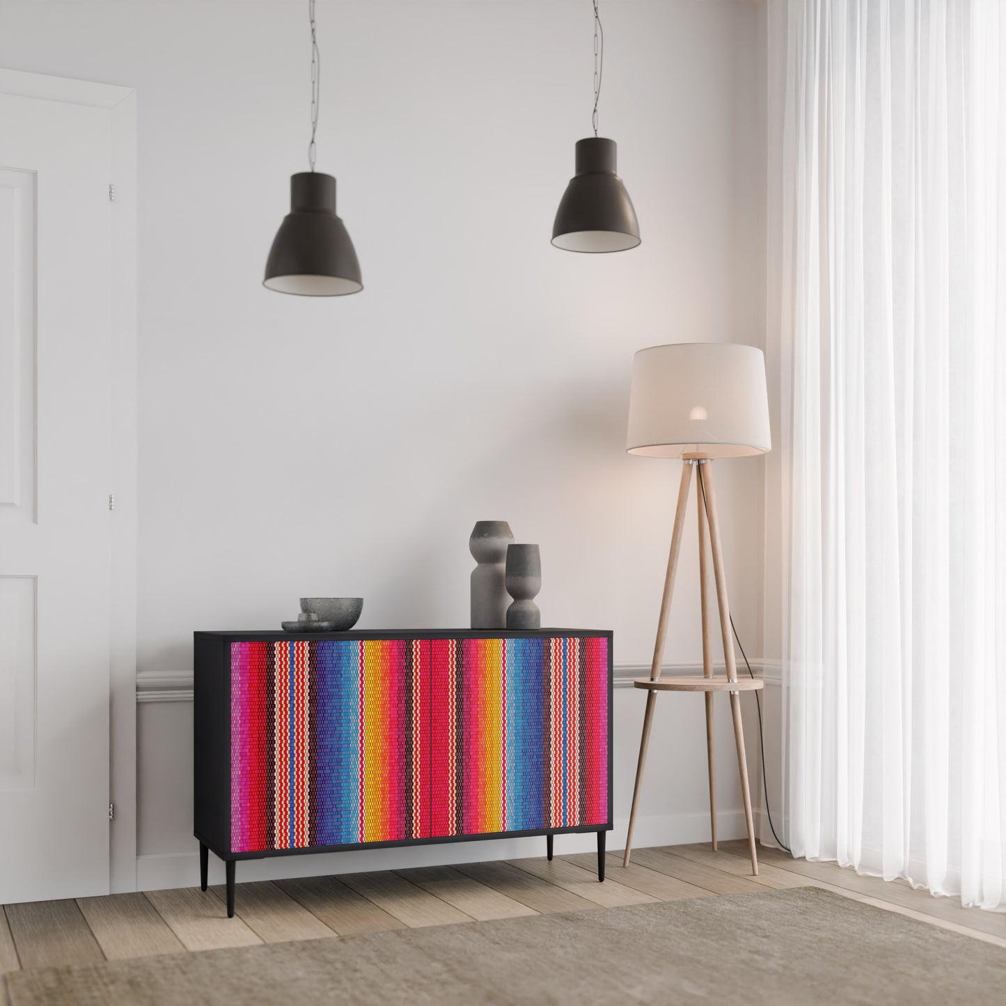 ETHNIC MEXICAN 2-Door Sideboard in Black Finish