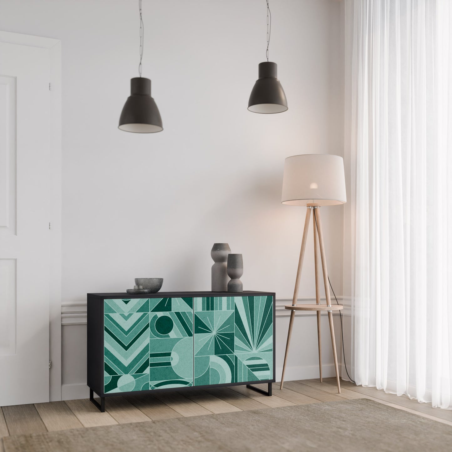 HARMONIC GRID 2-Door Sideboard in Black Finish