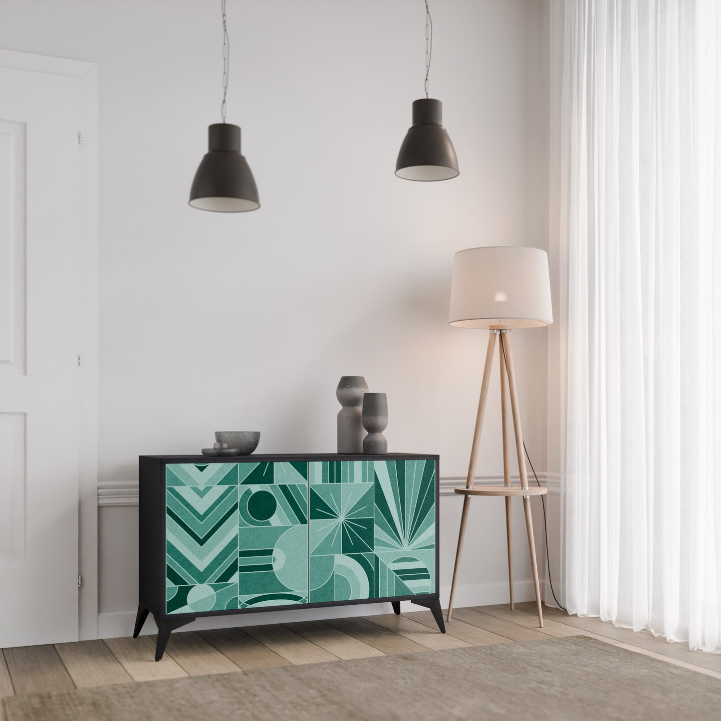 HARMONIC GRID 2-Door Sideboard in Black Finish