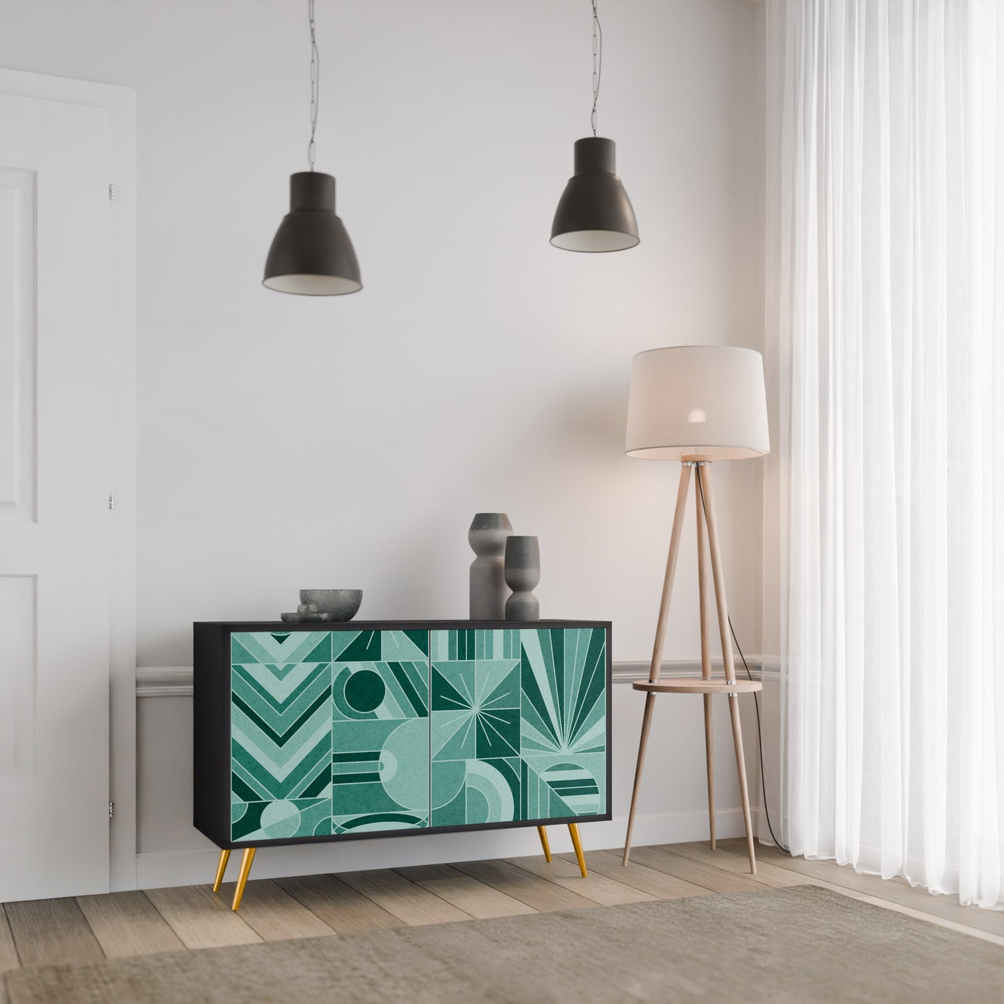 HARMONIC GRID 2-Door Sideboard in Black Finish