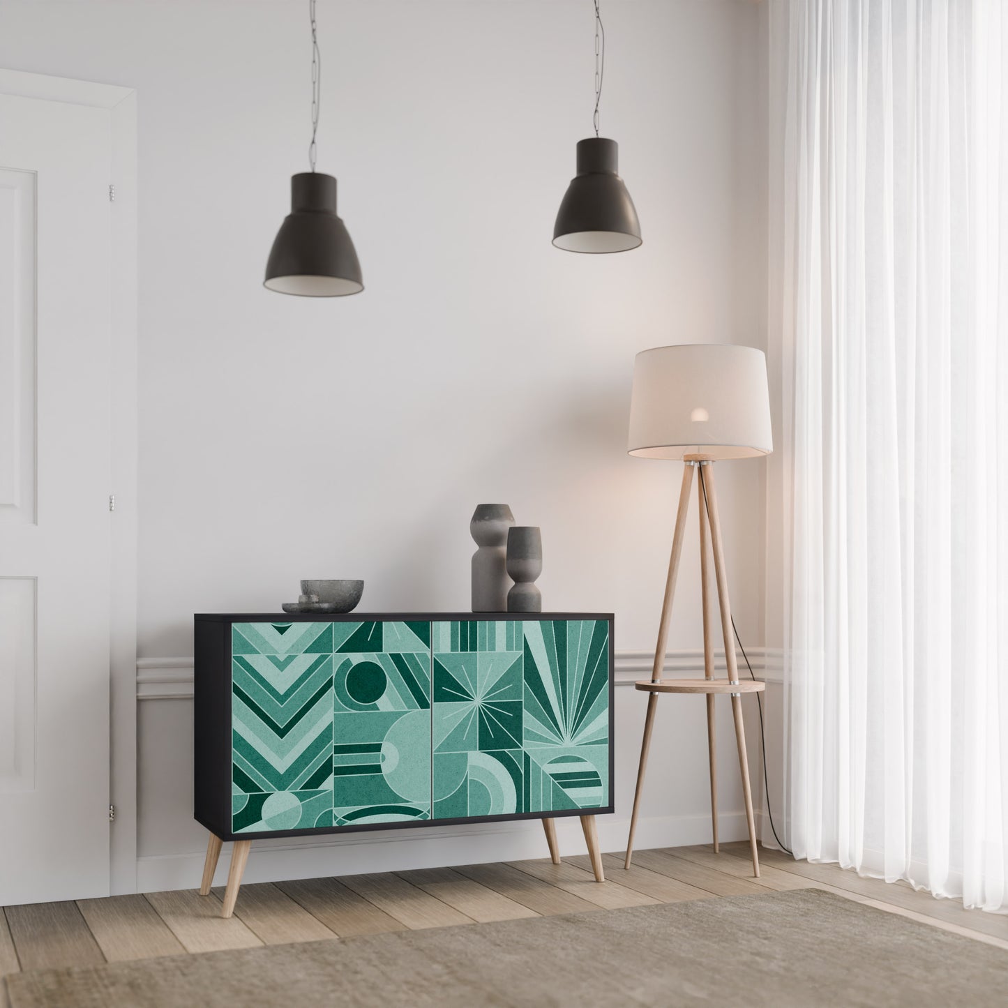 HARMONIC GRID 2-Door Sideboard in Black Finish