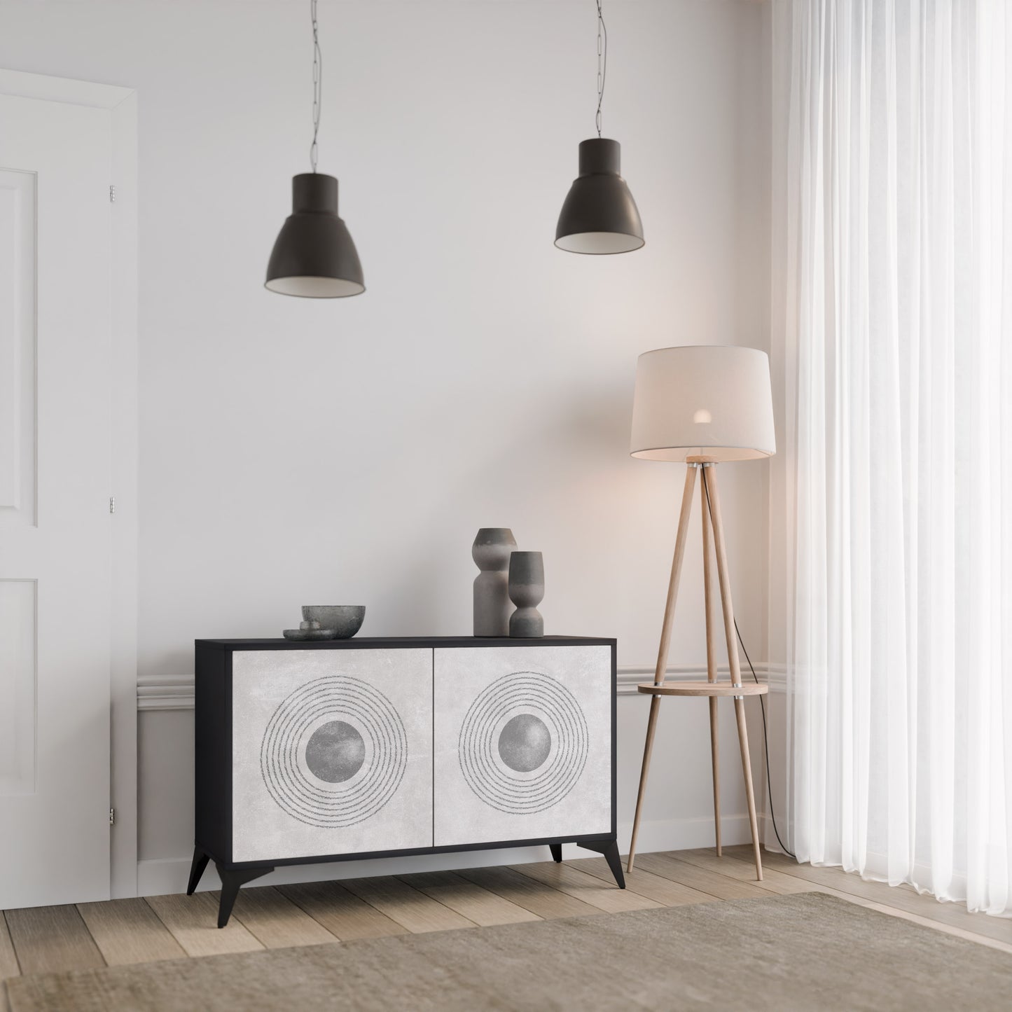 SOLID CIRCLES 2-Door Sideboard in Black Finish