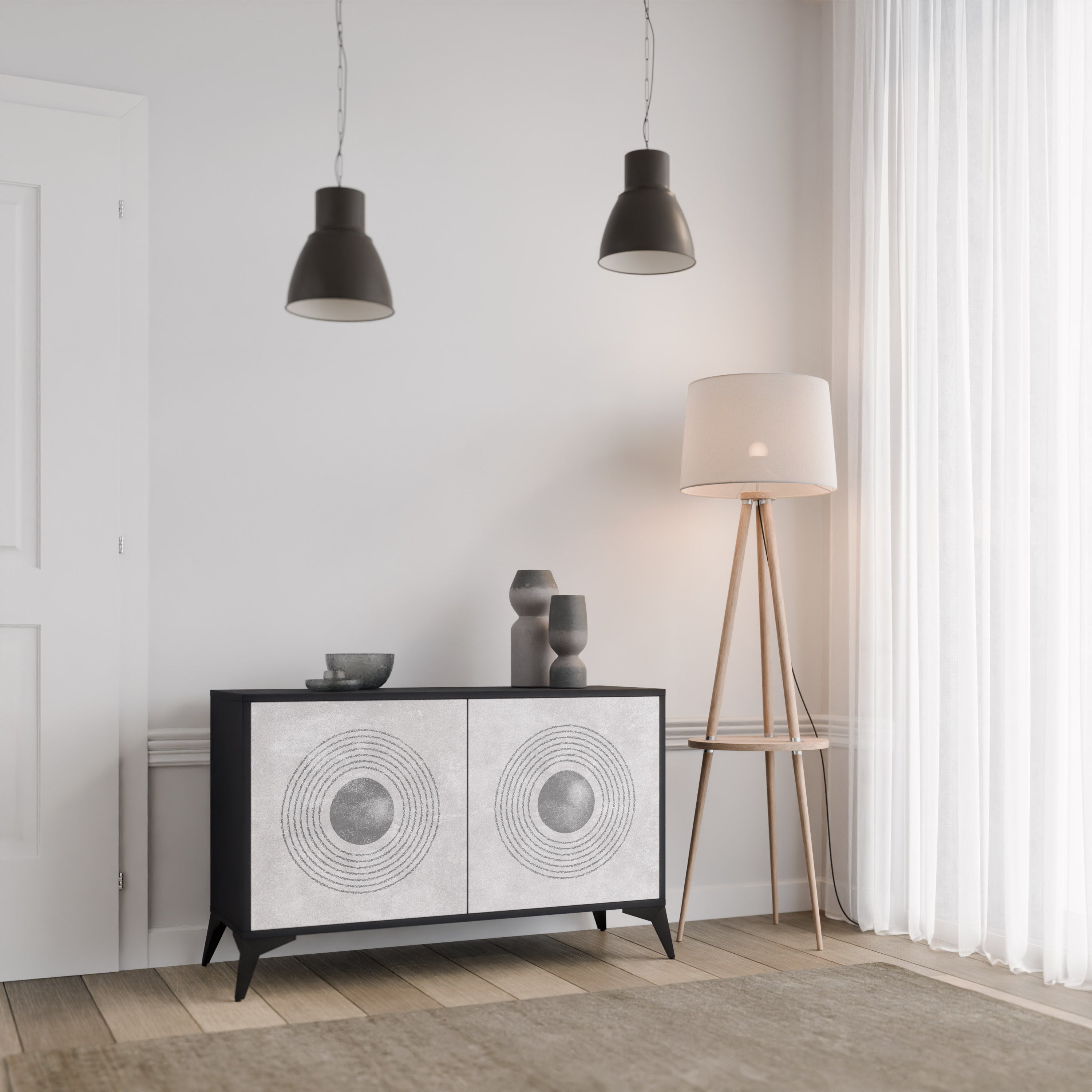 SOLID CIRCLES 2-dörrars skänk i svart finish