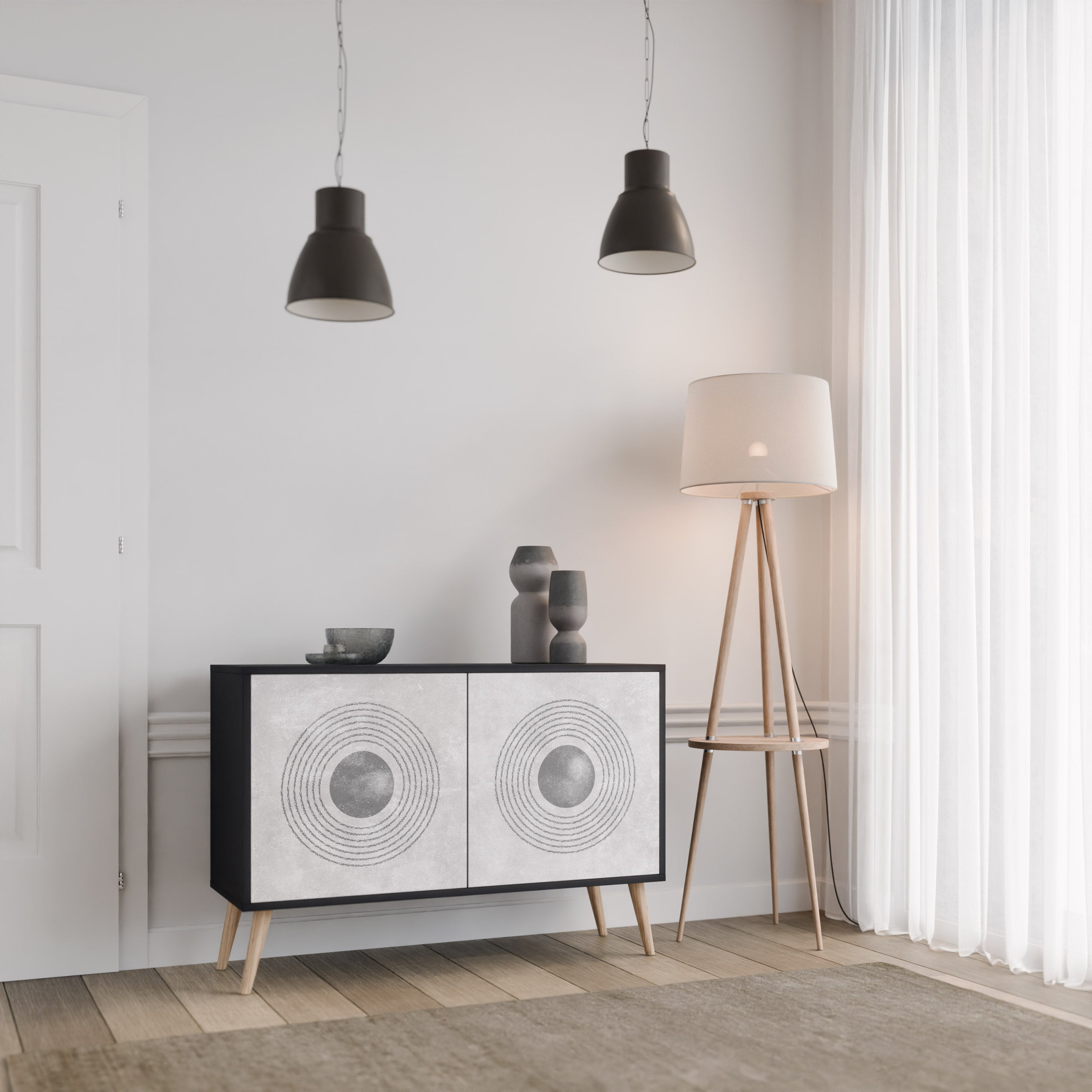 SOLID CIRCLES 2-dörrars skänk i svart finish