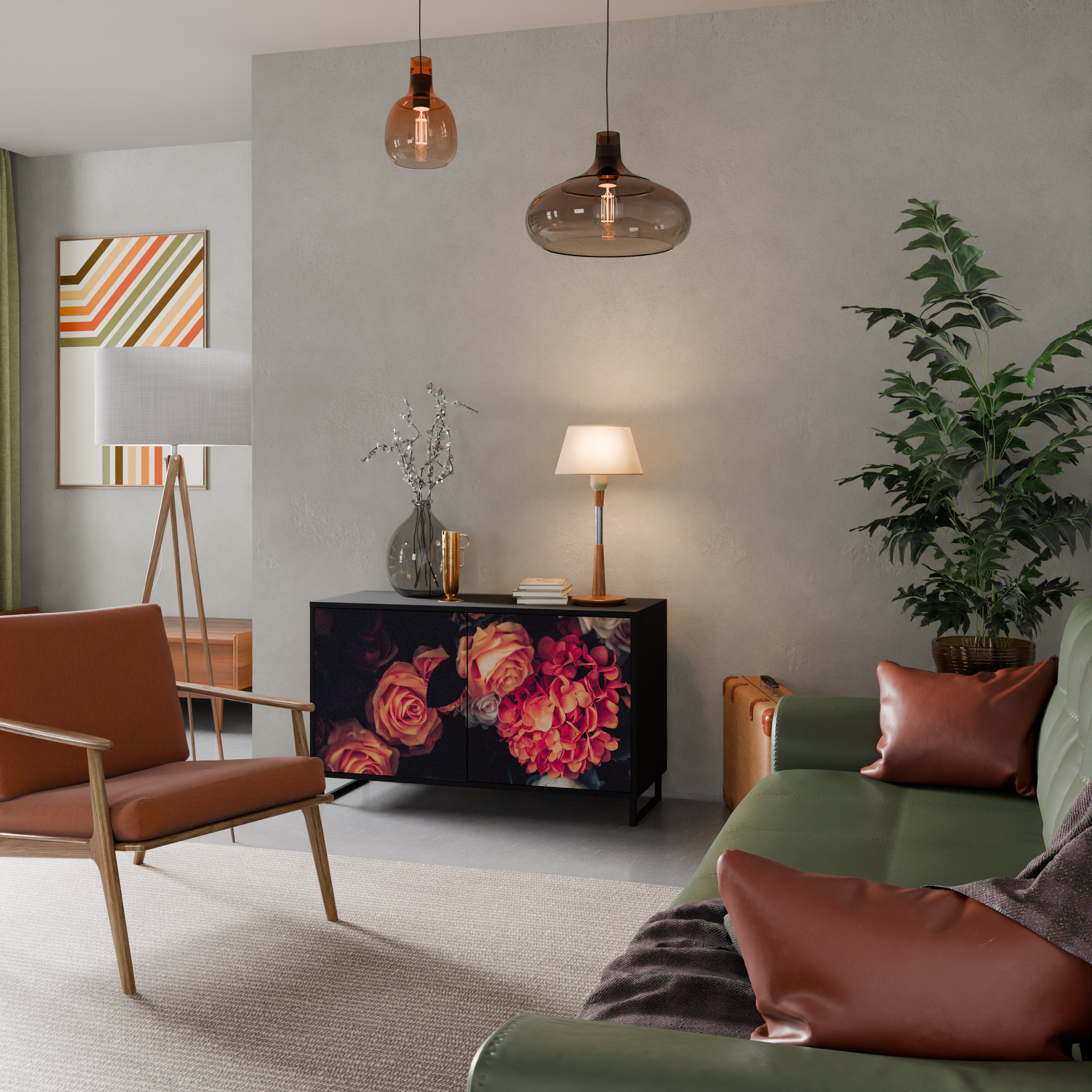 NEVERENDING BLOOM 2-dörrars skänk i svart finish