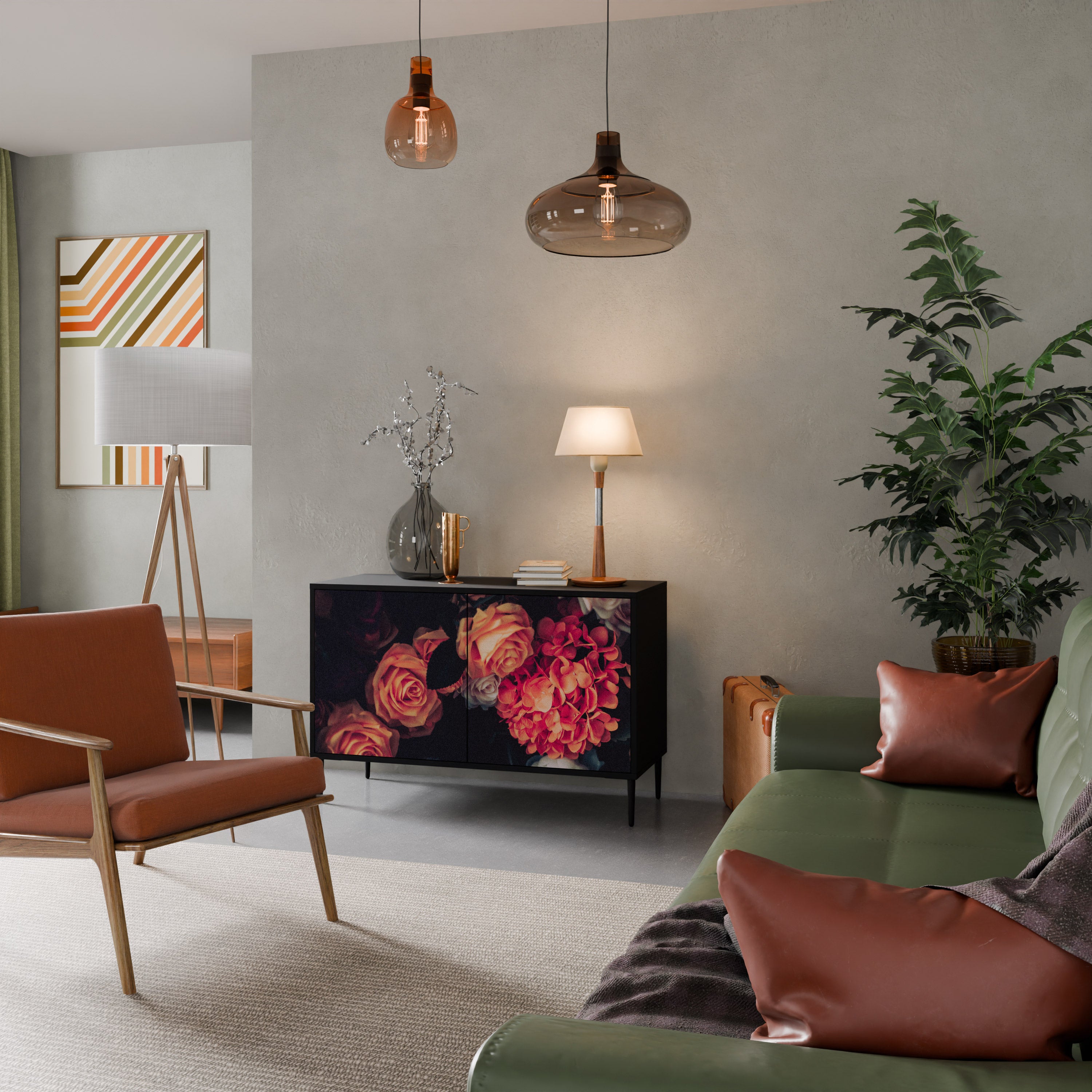 NEVERENDING BLOOM 2-dörrars skänk i svart finish