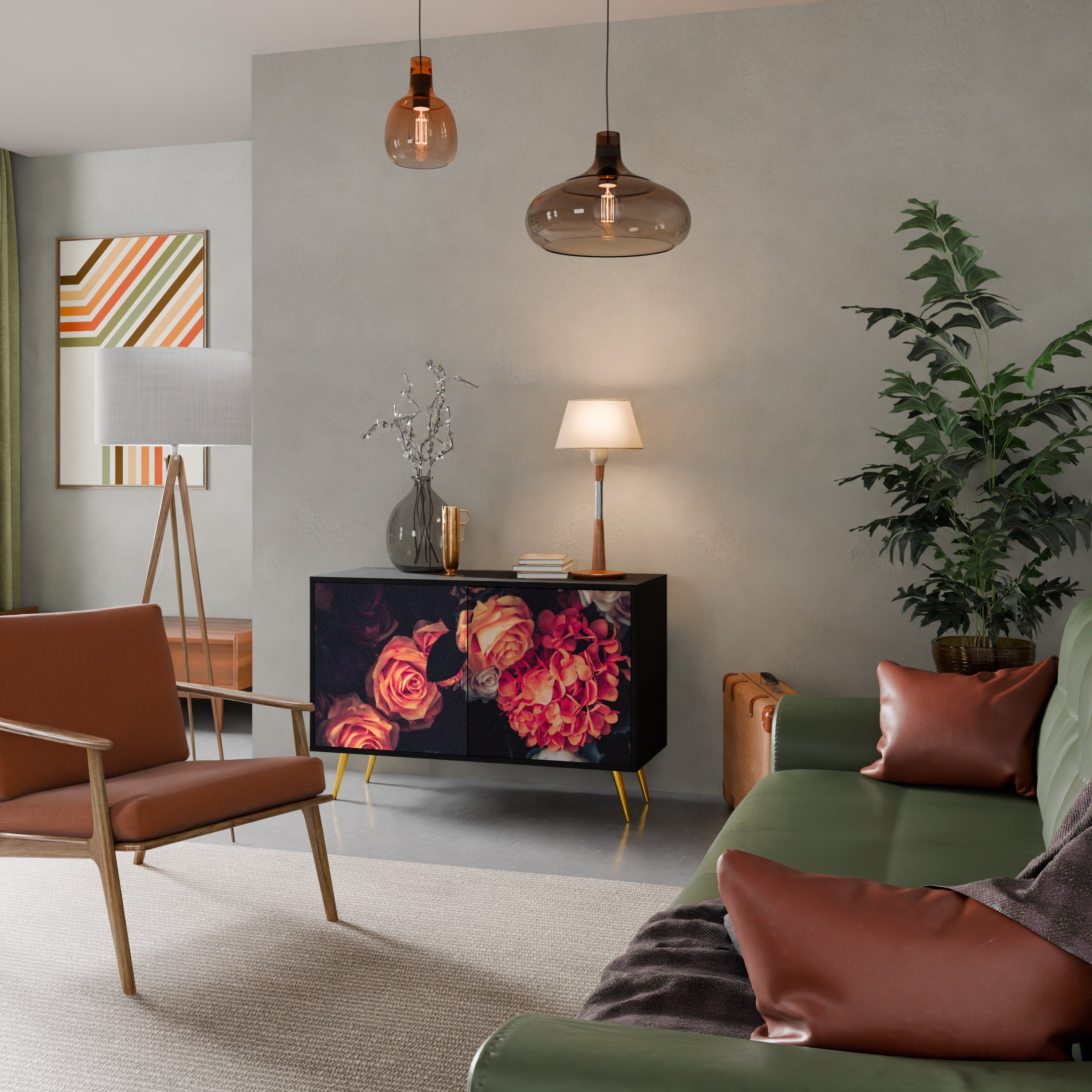 NEVERENDING BLOOM 2-dörrars skänk i svart finish