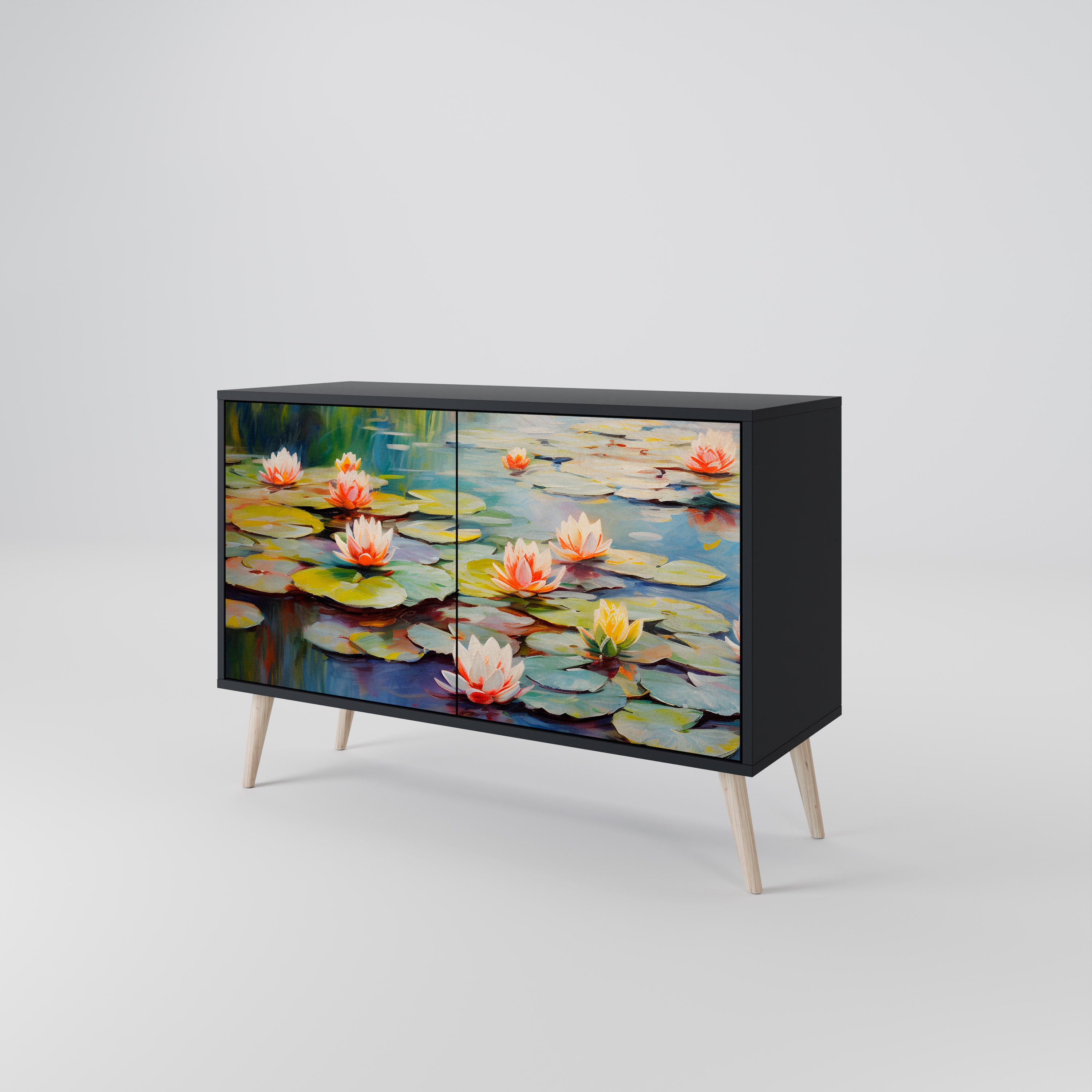BLOOMING WATERS 2-dörrars skänk i svart finish