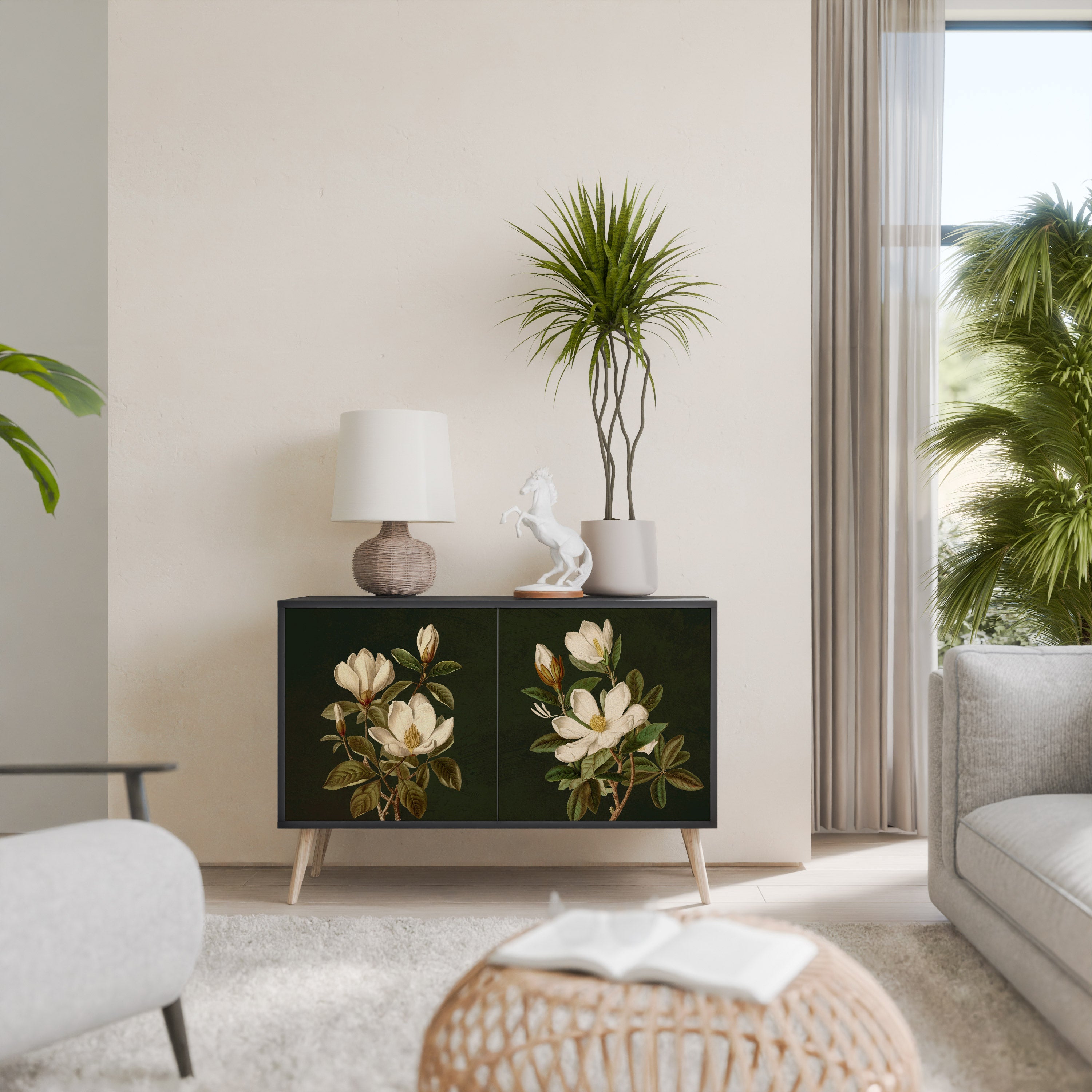 FLORAL NOIR 2-dörrars skänk i svart finish
