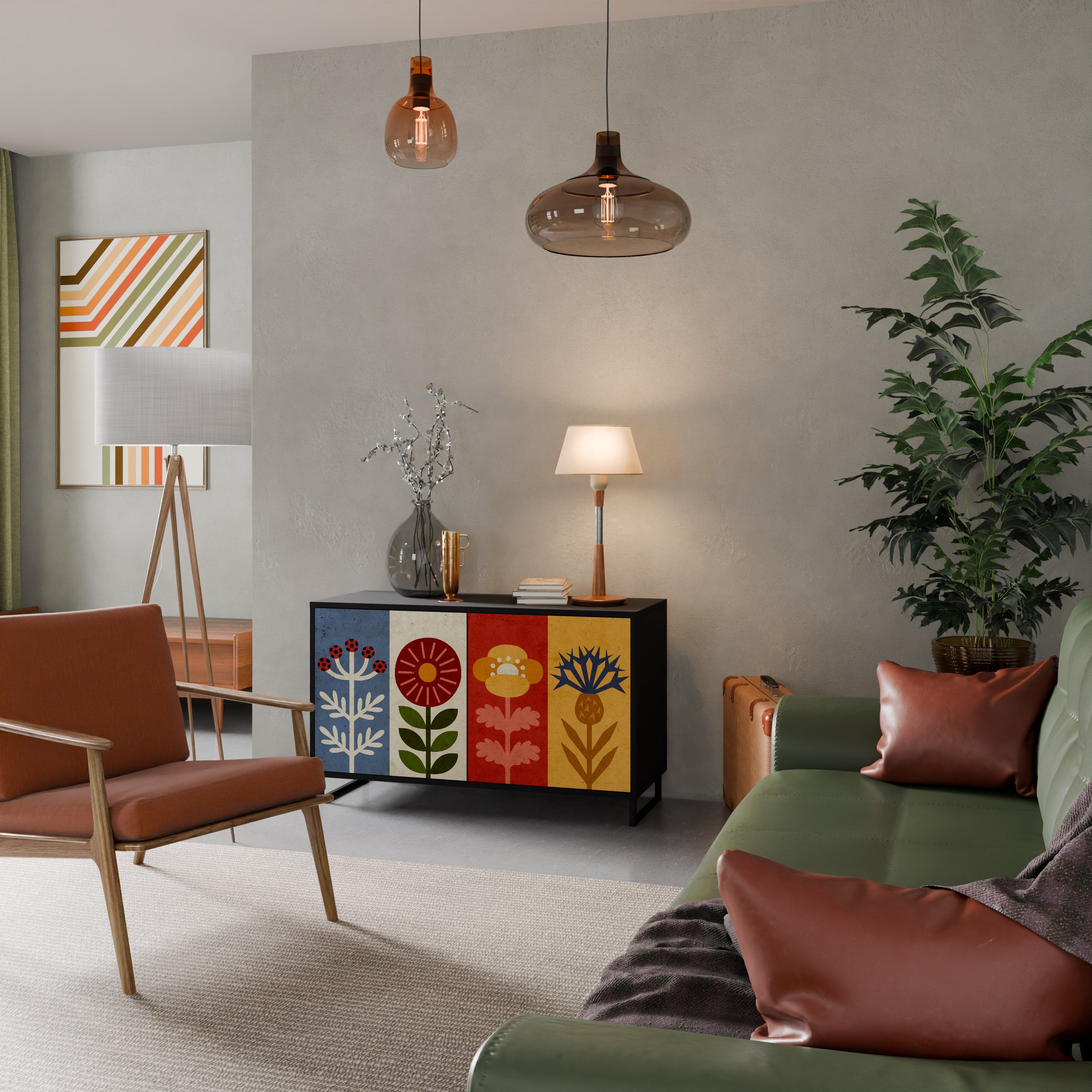 SCANDIC FLOWERET 2-dörrars skänk i svart finish