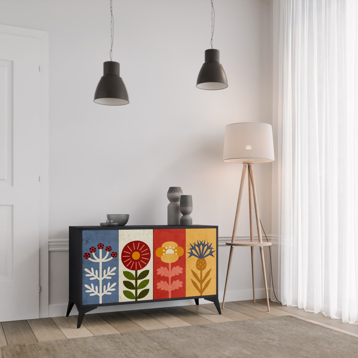 SCANDIC FLOWERET 2-Door Sideboard in Black Finish