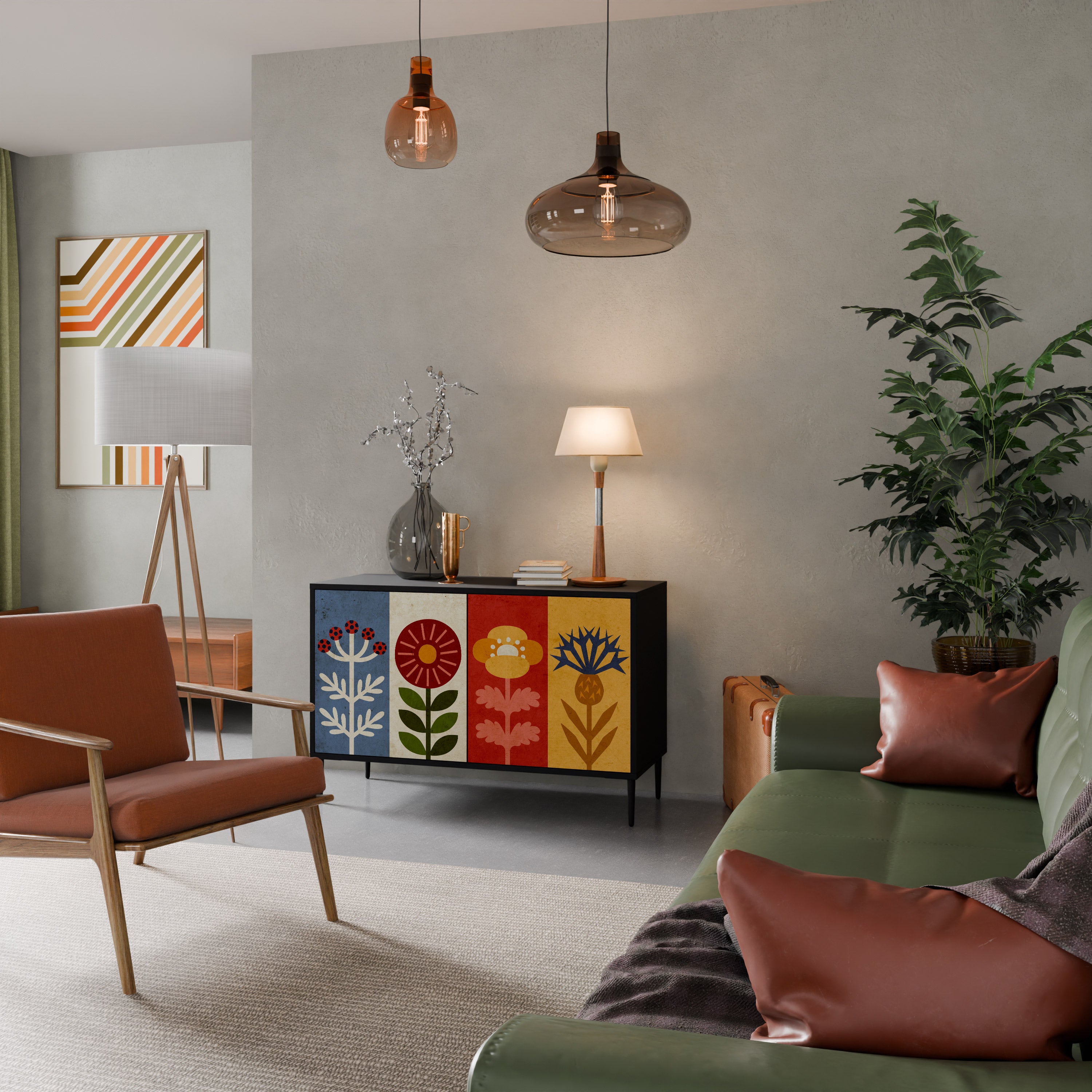 SCANDIC FLOWERET 2-dörrars skänk i svart finish